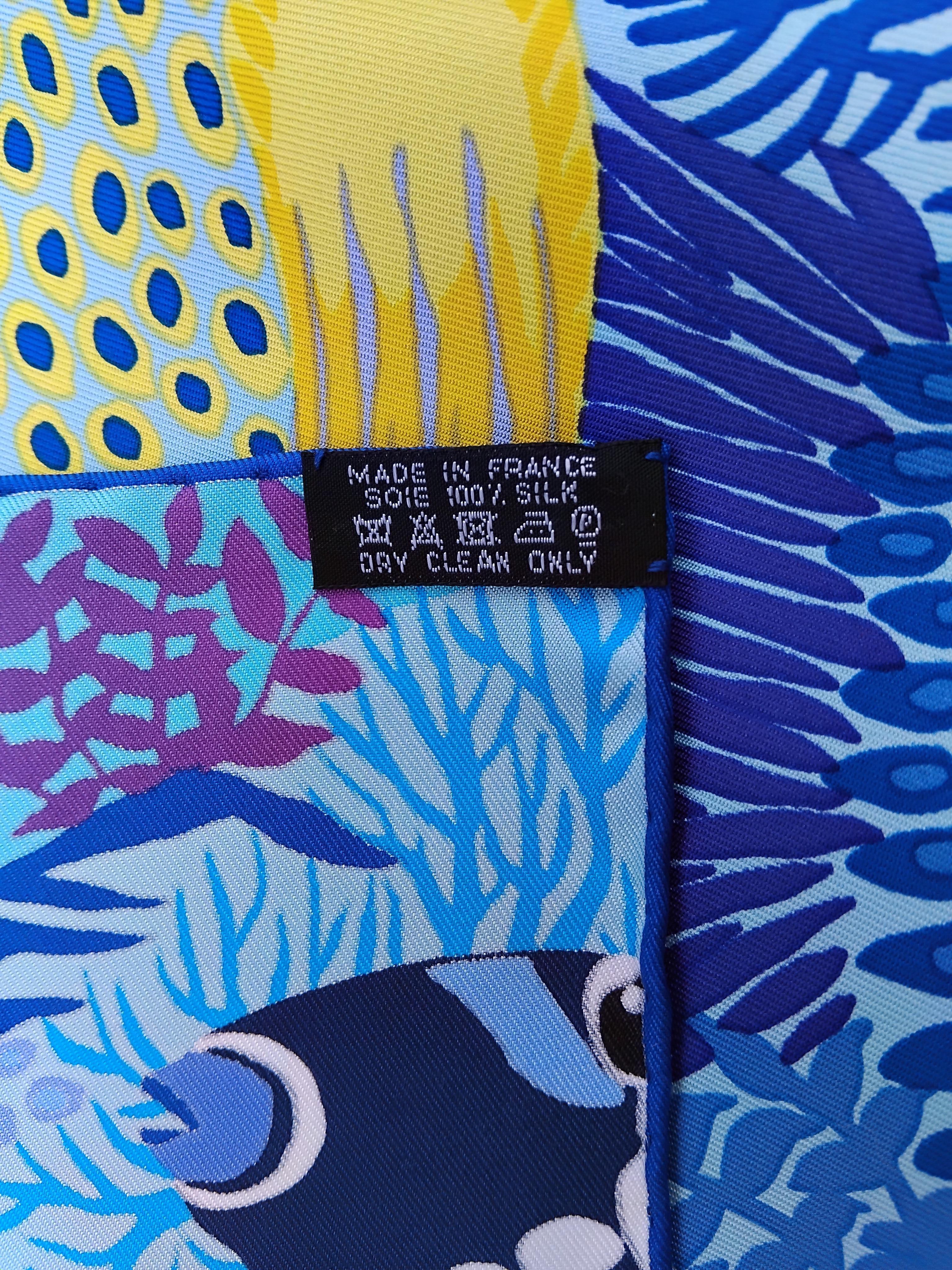 Hermès Under The Waves Seidenschal Türkis Blau Gelbe Alice Shirley 90 cm 7