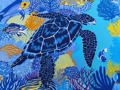 Hermès Under The Waves Silk Scarf Turquoise Blue Yelllow Alice Shirley 90 cm