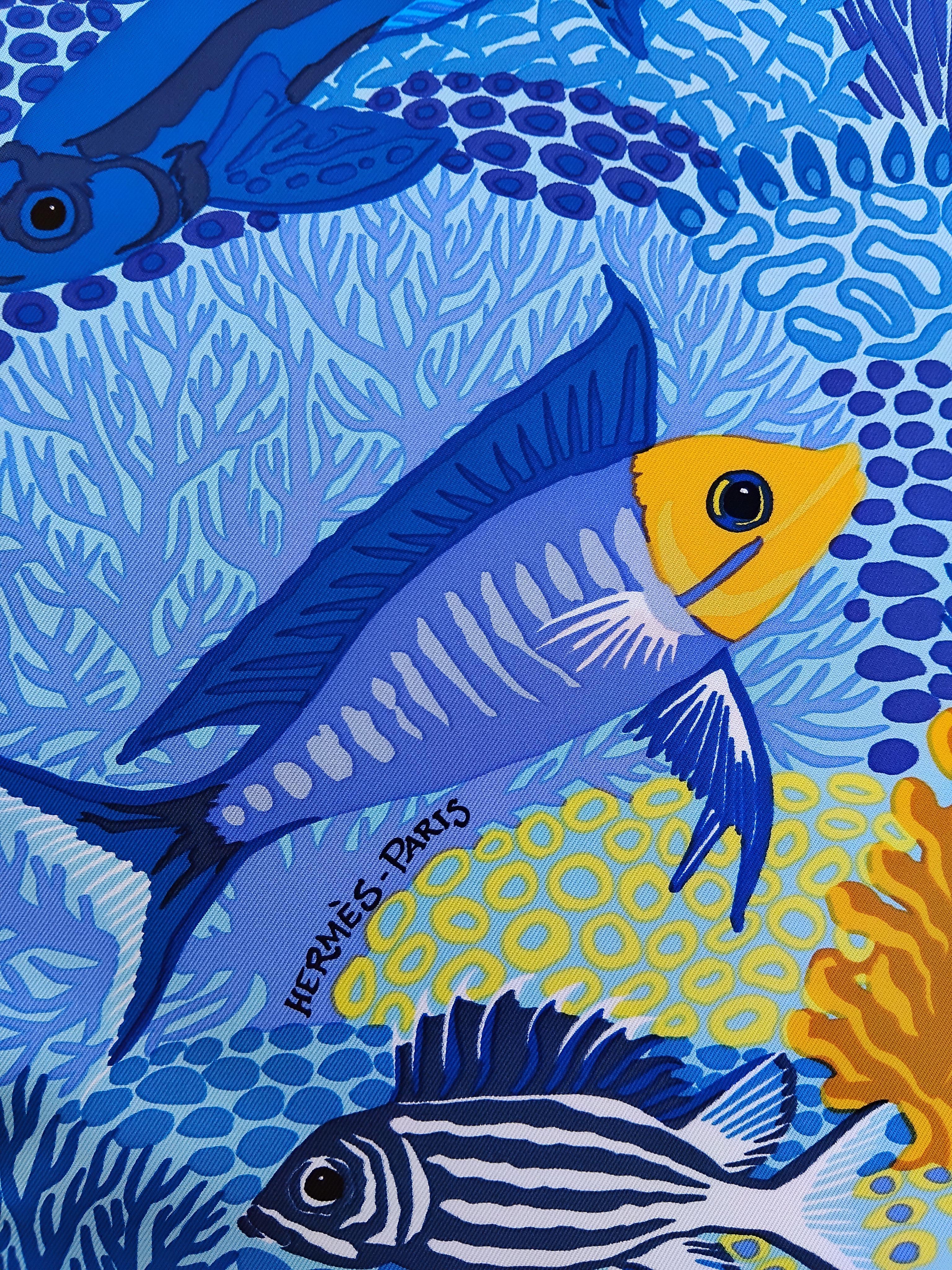 Hermès Under The Waves Seidenschal T�ürkis Blau Gelbe Alice Shirley 90 cm 5