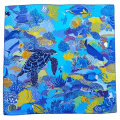 Hermès Under The Waves Silk Scarf Turquoise Blue Yelllow Alice Shirley 90 cm