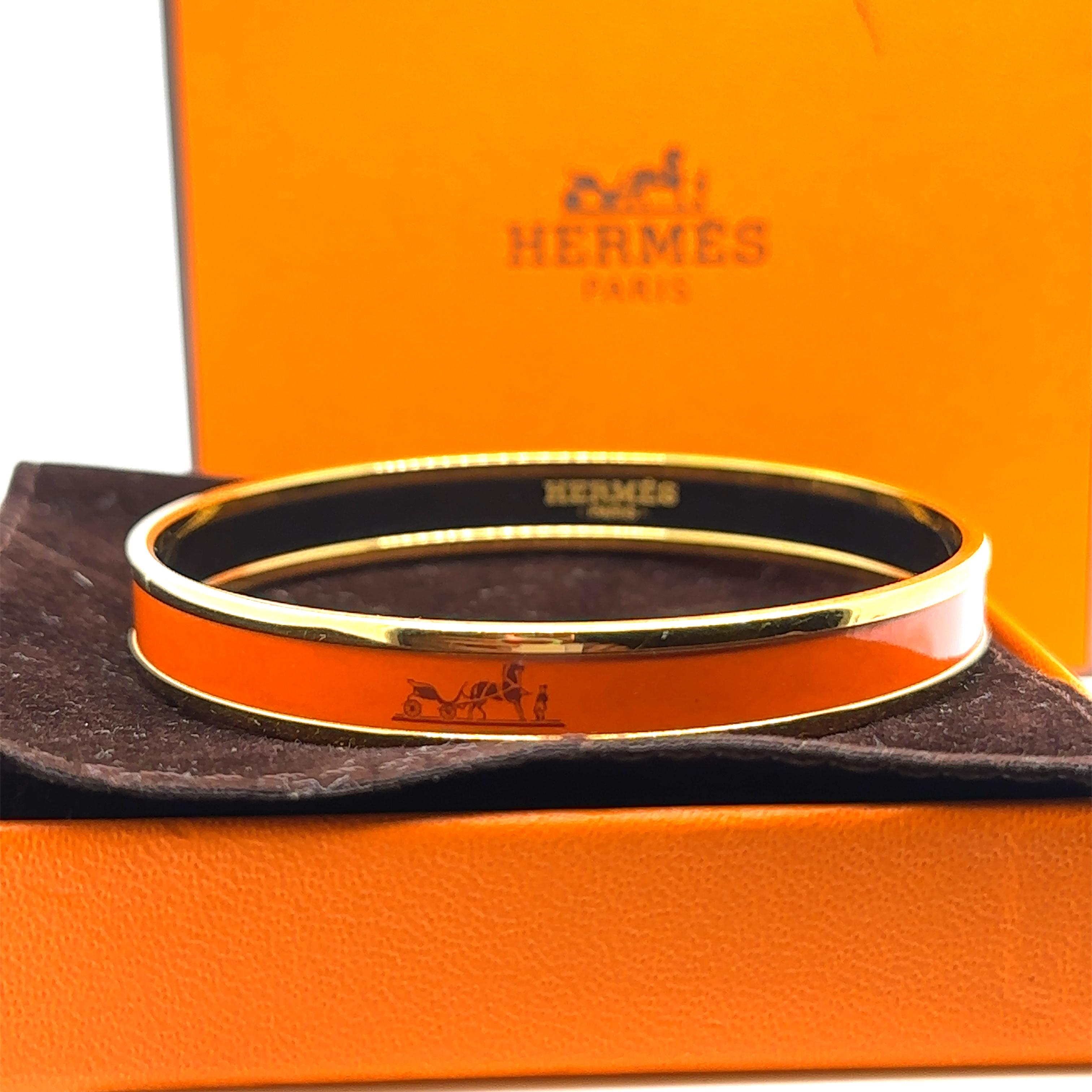 Hermes Uni Bangle Extra Narrow Orange In Excellent Condition In SYDNEY, NSW