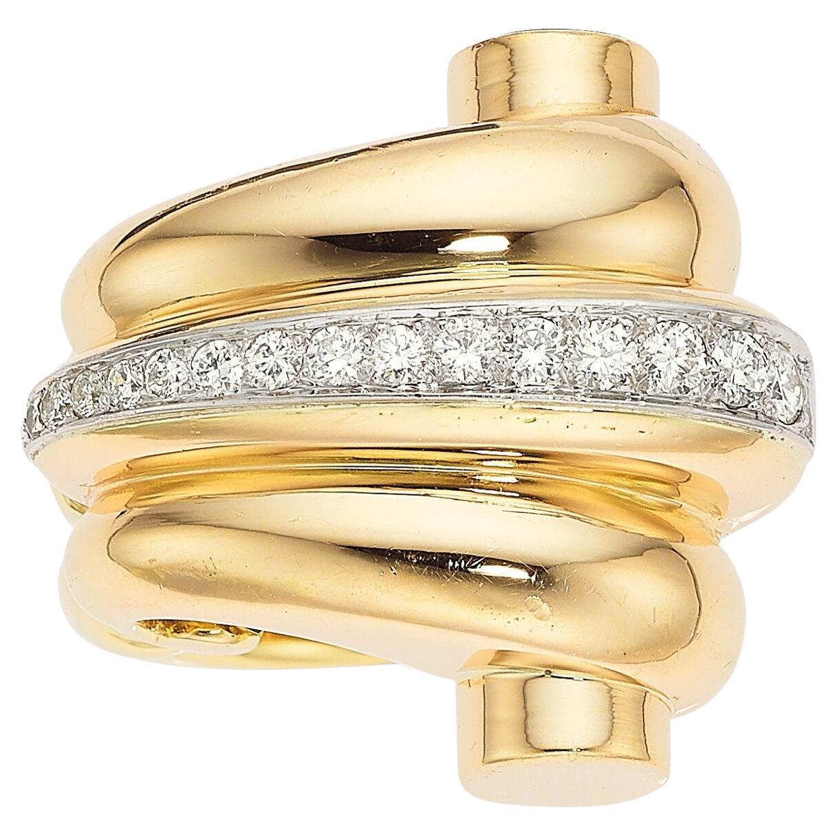 Hermes Unique 18k Multi-Tone Gold 0.55 Carat Diamond Cocktail Ring, Size 6.25