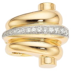 Vintage Hermes Unique 18k Multi-Tone Gold 0.55 Carat Diamond Cocktail Ring, Size 6.25