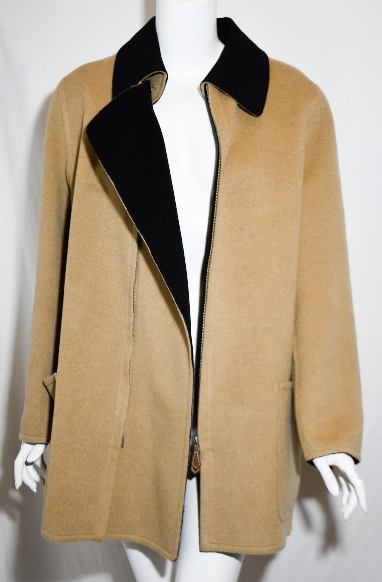 Hermes Unique Camel and Black Reversible Car Coat For Sale at 1stdibs