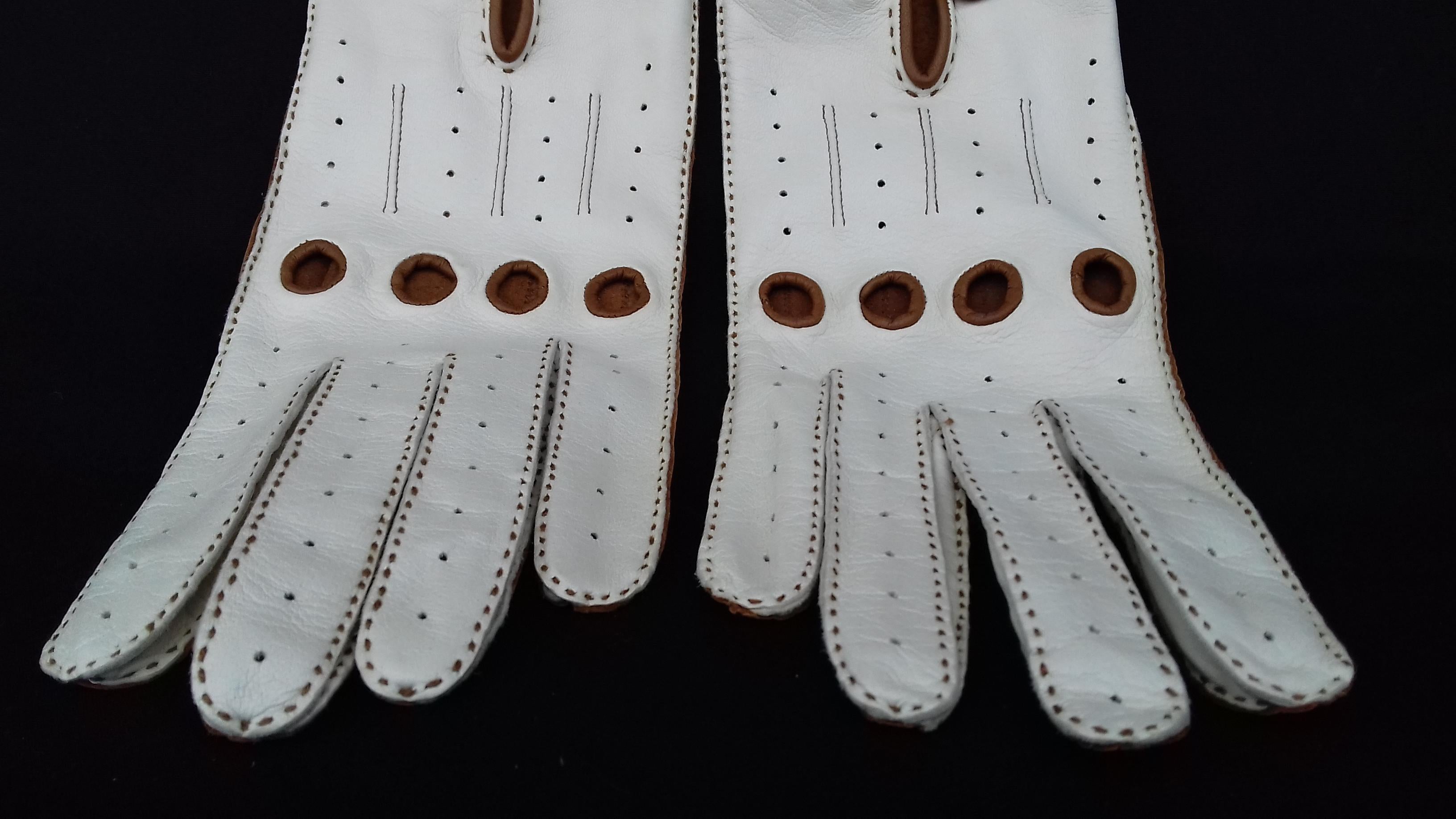 Hermès Unisex Driving Gloves Bi Color Lambskin Leather Size 7, 5 In Box 5