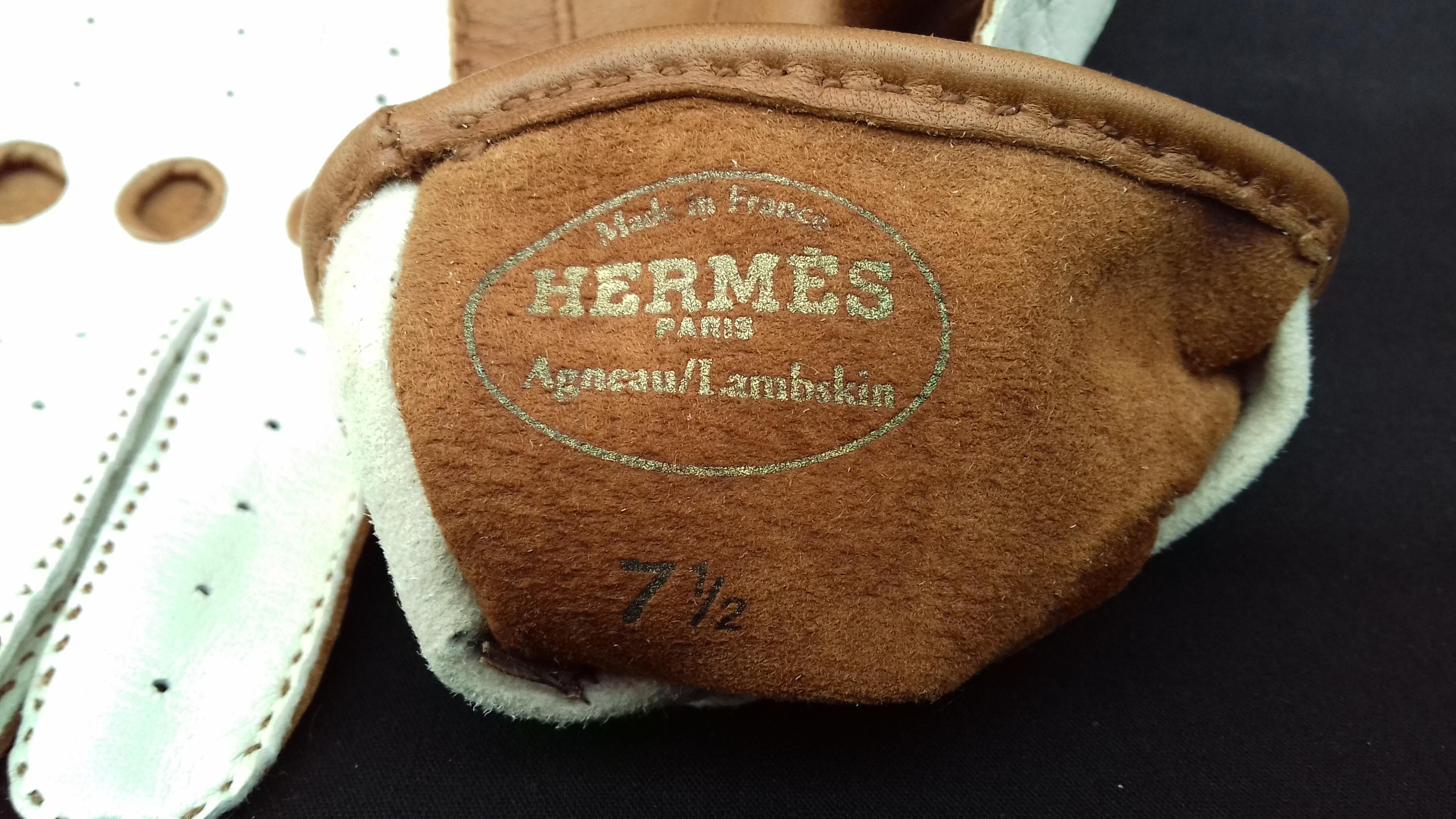 Hermès Unisex Driving Gloves Bi Color Lambskin Leather Size 7, 5 In Box 6