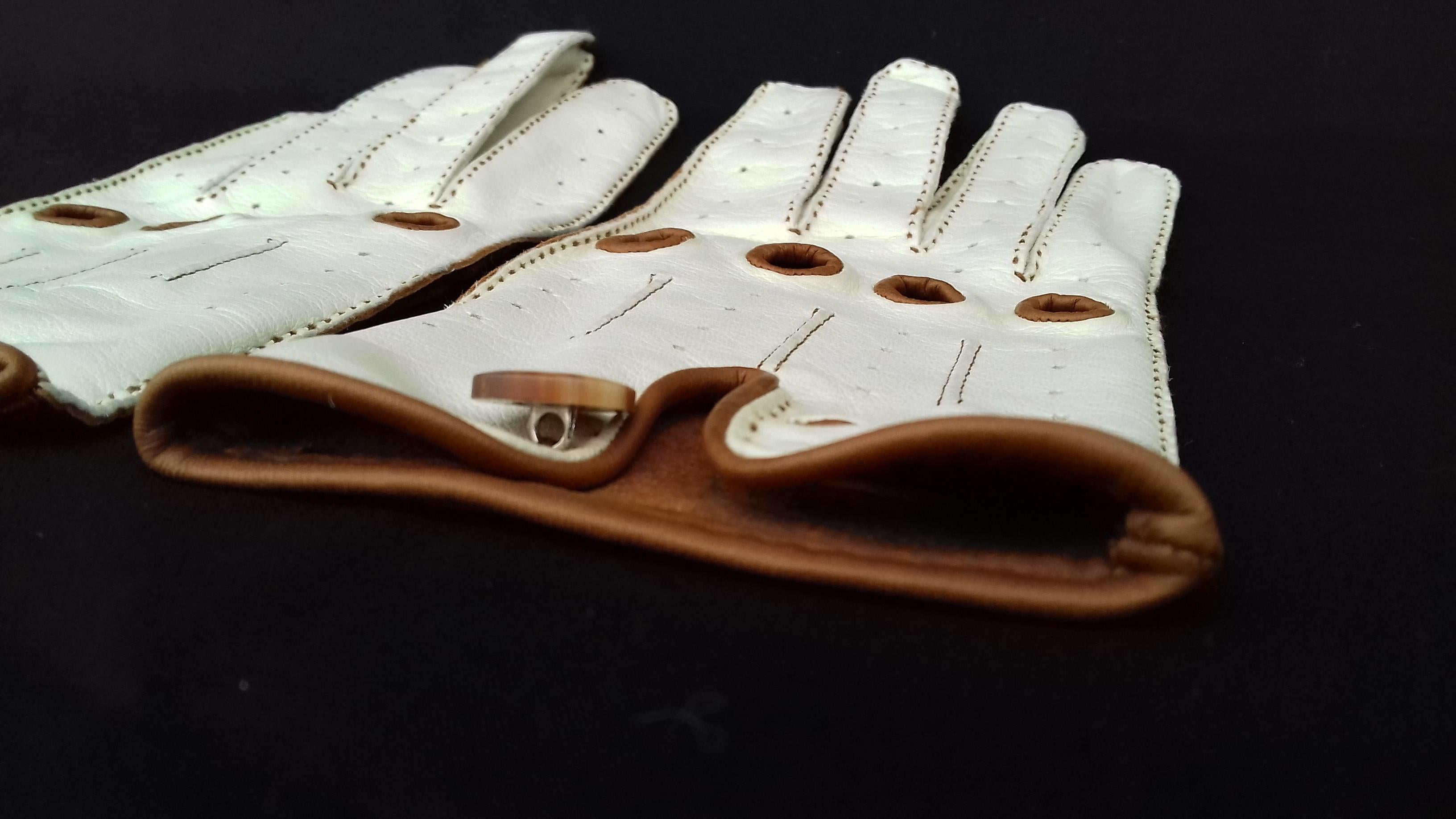 Hermès Unisex Driving Gloves Bi Color Lambskin Leather Size 7, 5 In Box 2
