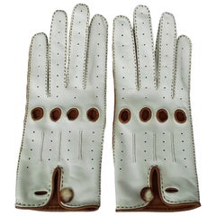 Hermès Unisex Driving Gloves Bi Color Lambskin Leather Size 7, 5 In Box