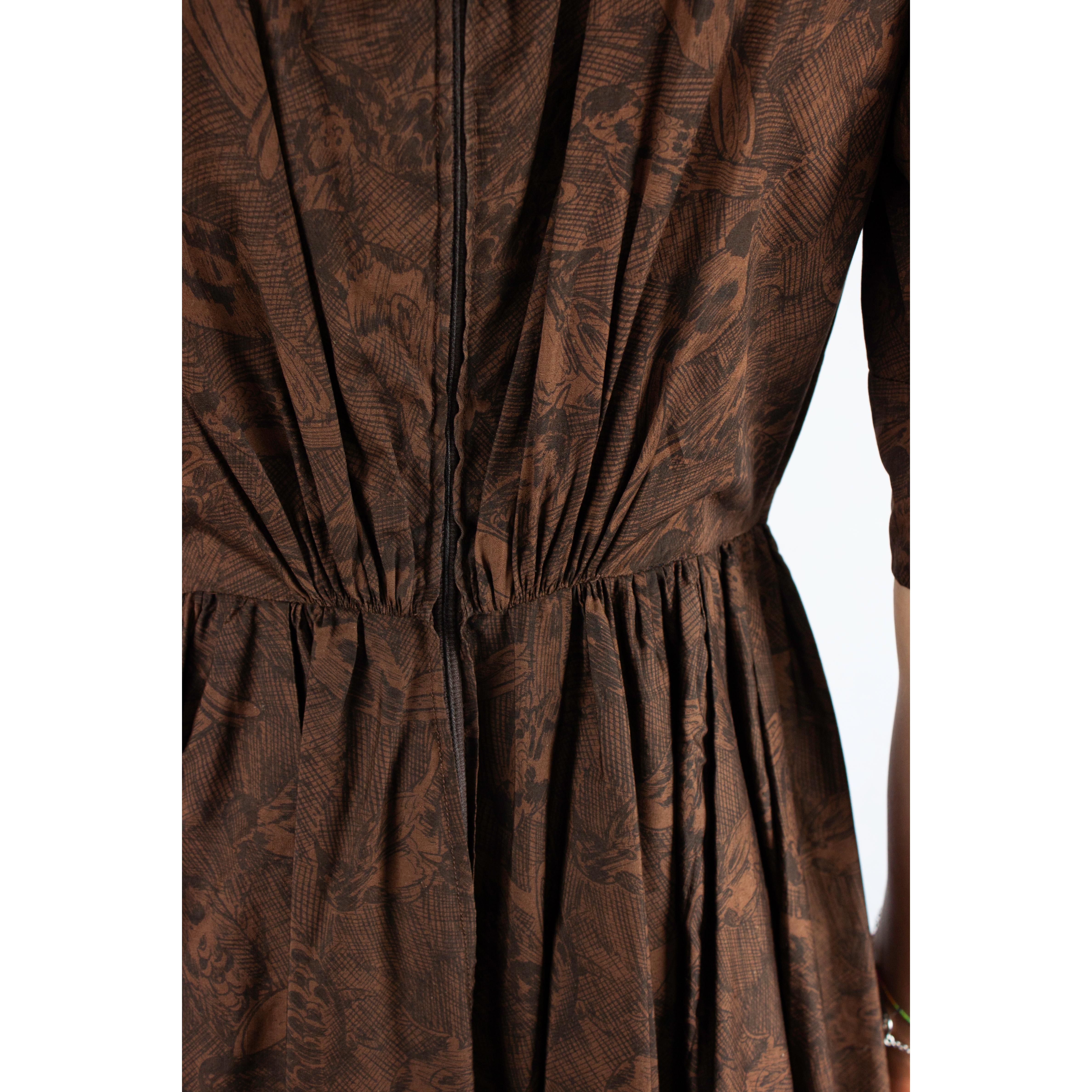 Hermès - Robe atypique en toile de jouy et coton, années 1960 en vente 3