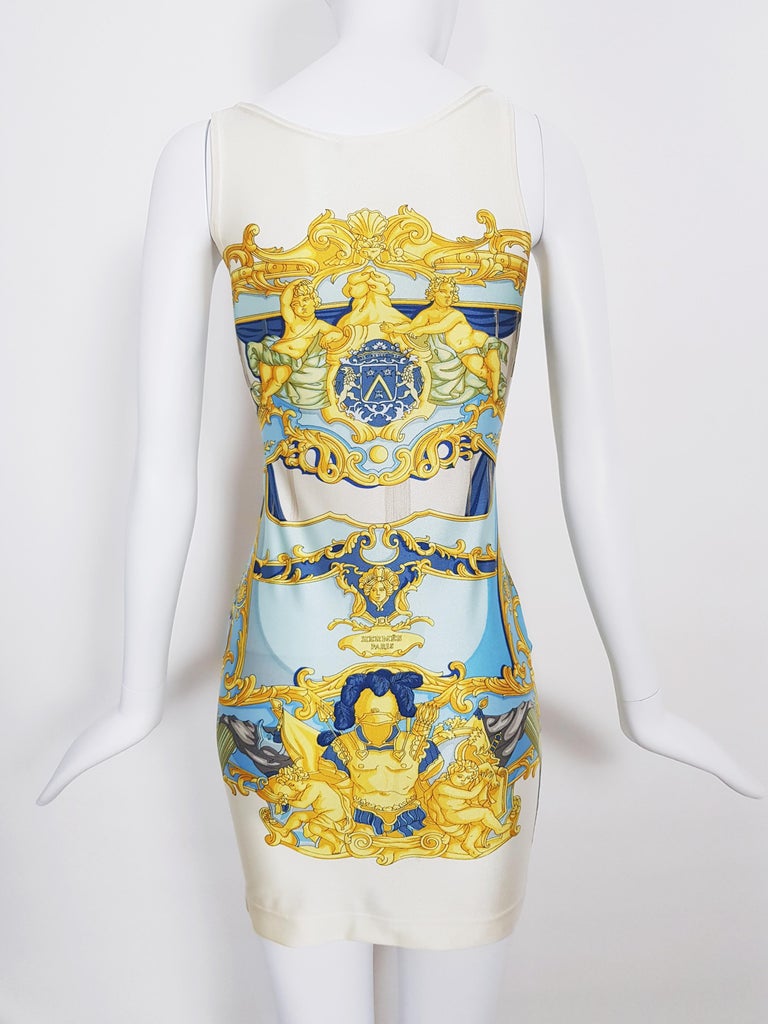 Women's HERMES Unworn Baroque Bodycon lycra Mini dress, 90s For Sale
