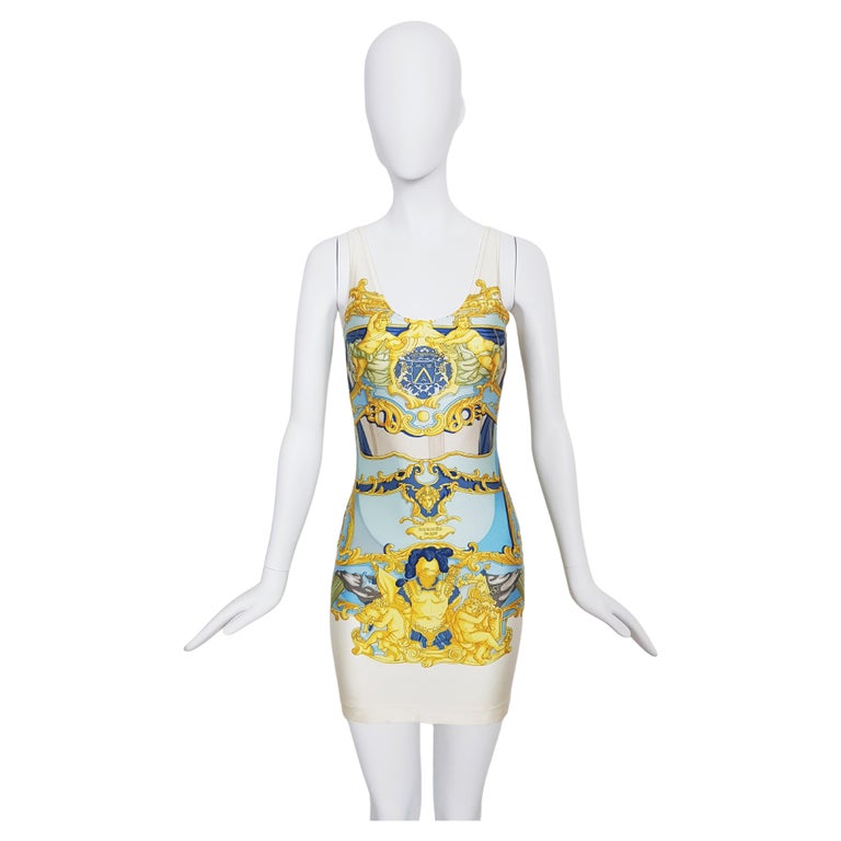 HERMES Unworn Baroque Bodycon lycra Mini dress, 90s For Sale