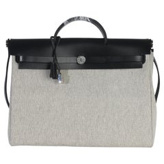 Hermès Vache Hunter Toile Ecru Black Herbag Zip Retourne Messenger 39 PHW