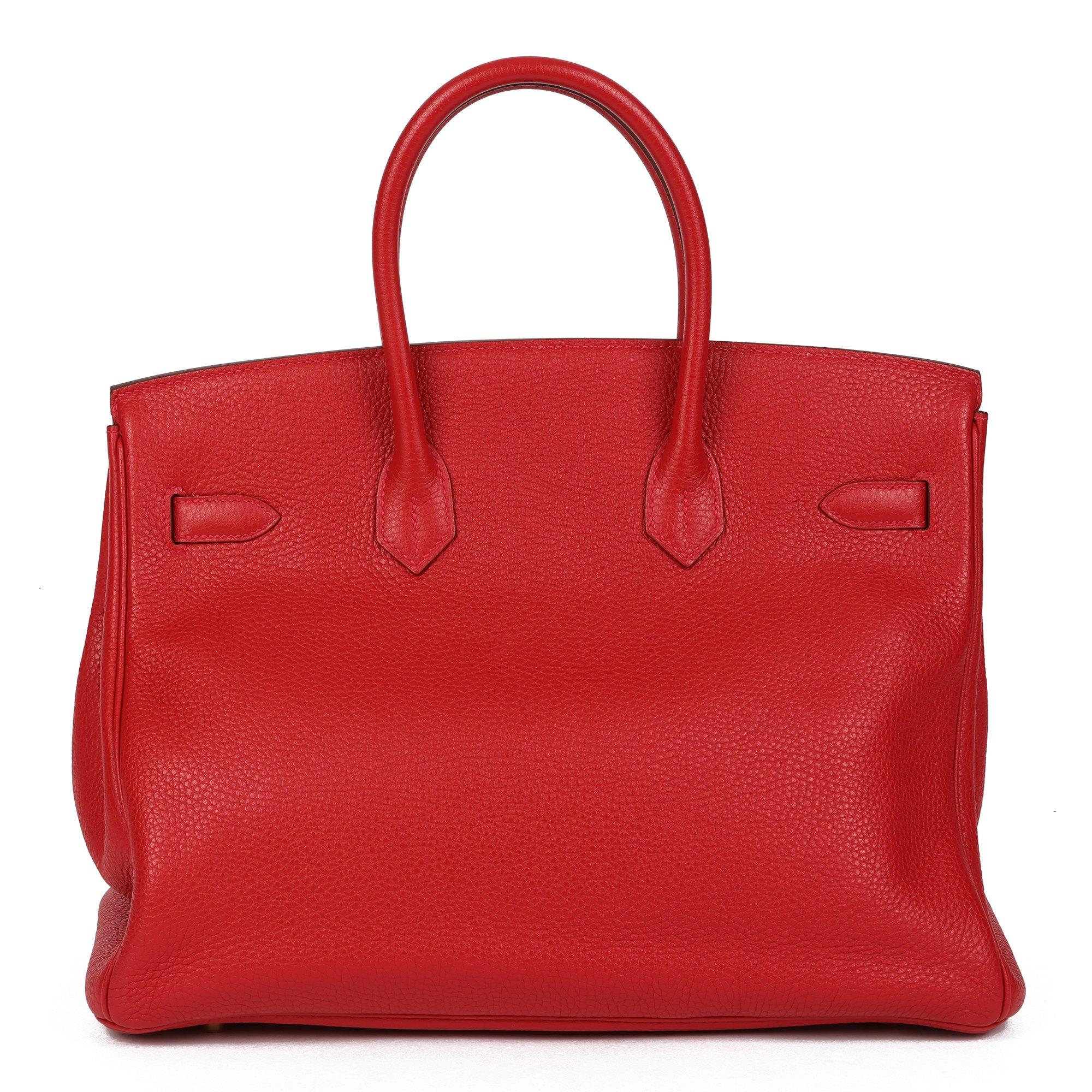 HERMÈS Vermillion Clemence Birkin en cuir 35cm Retourne en vente 7