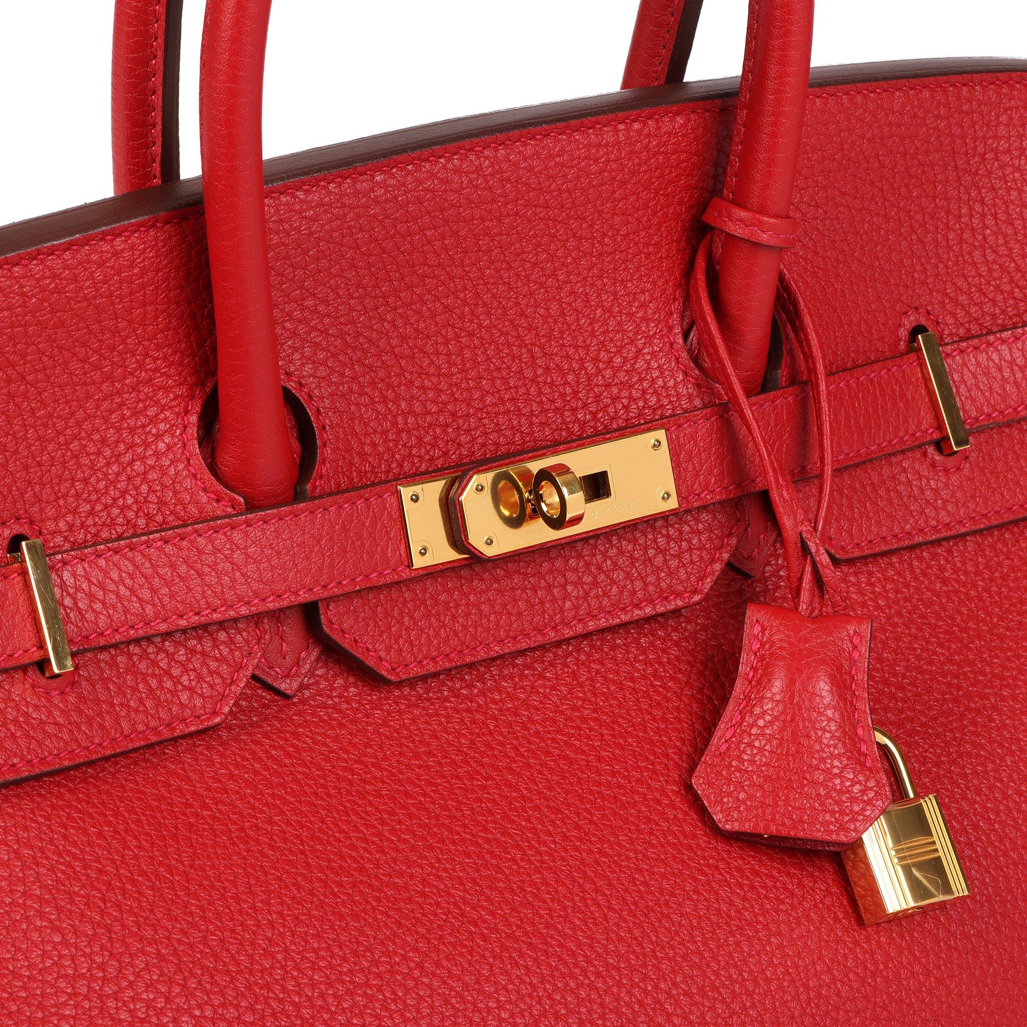 HERMÈS
Vermillion Clemence Leather Birkin 35cm Retourne

Xupes Reference: HB4358
Serial Number: X 
Age (Circa): 2016
Accompanied By: Hermès Dust Bag, Padlock, Keys, Clochette, Care Booklet, Protective Felt
Authenticity Details: Date Stamp (Made in