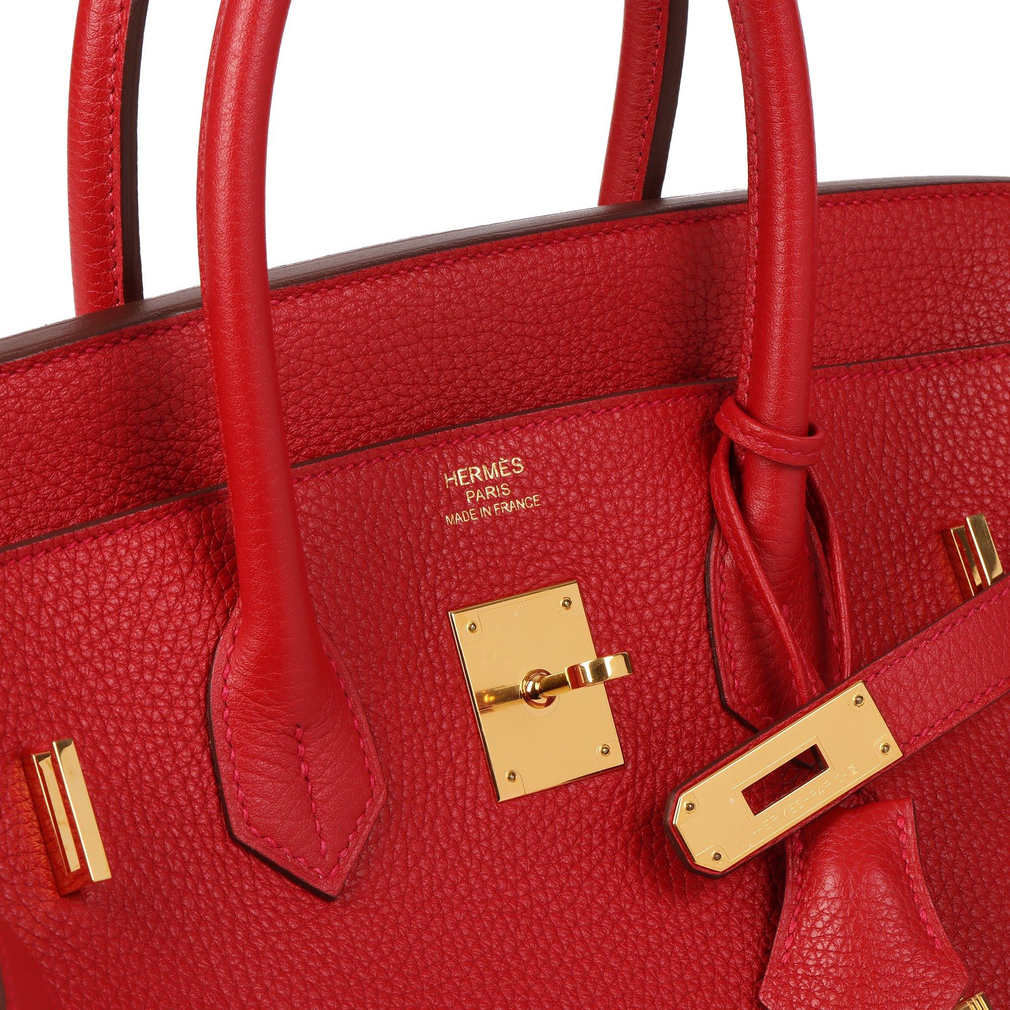 Rouge HERMÈS Vermillion Clemence Birkin en cuir 35cm Retourne en vente