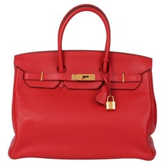 Used HERMÈS Vermillion Clemence Leather Birkin 35cm Retourne