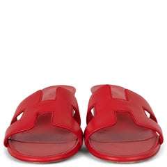 HERMES Vermillion red leather OASIS Slide Sandals Shoes 39.5