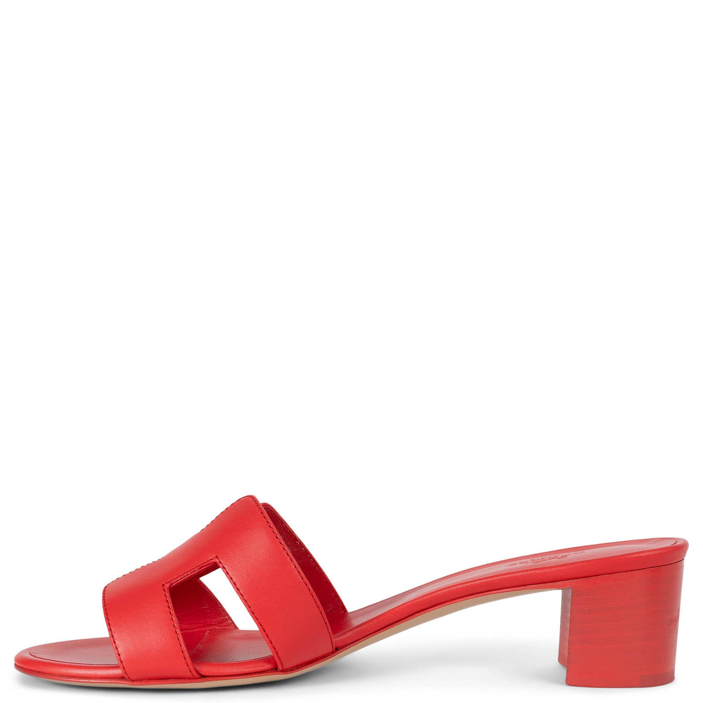 Red HERMES Vermillion red leather OASIS Slide Sandals Shoes 39.5 For Sale