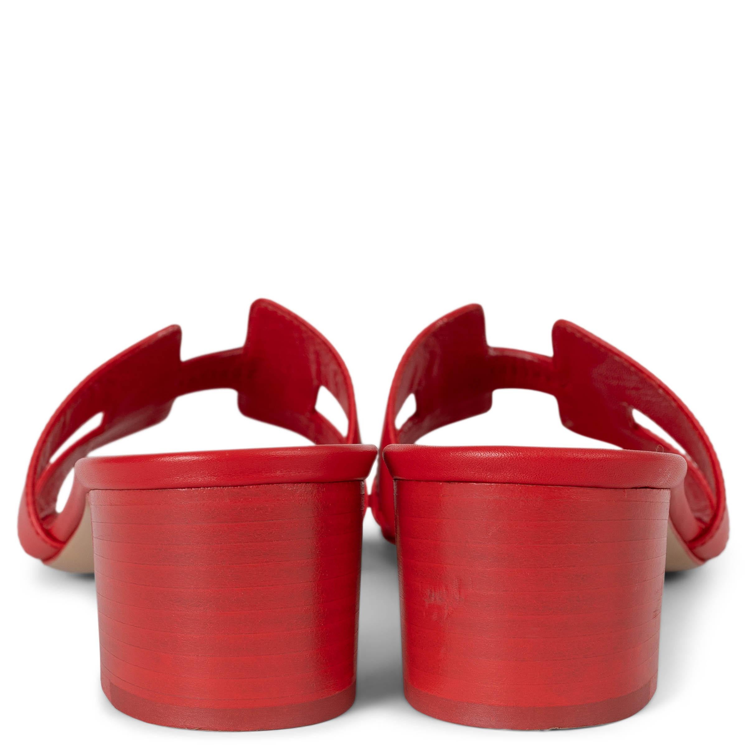 HERMES Vermillion red leather OASIS Slide Sandals Shoes 39.5 In Excellent Condition For Sale In Zürich, CH