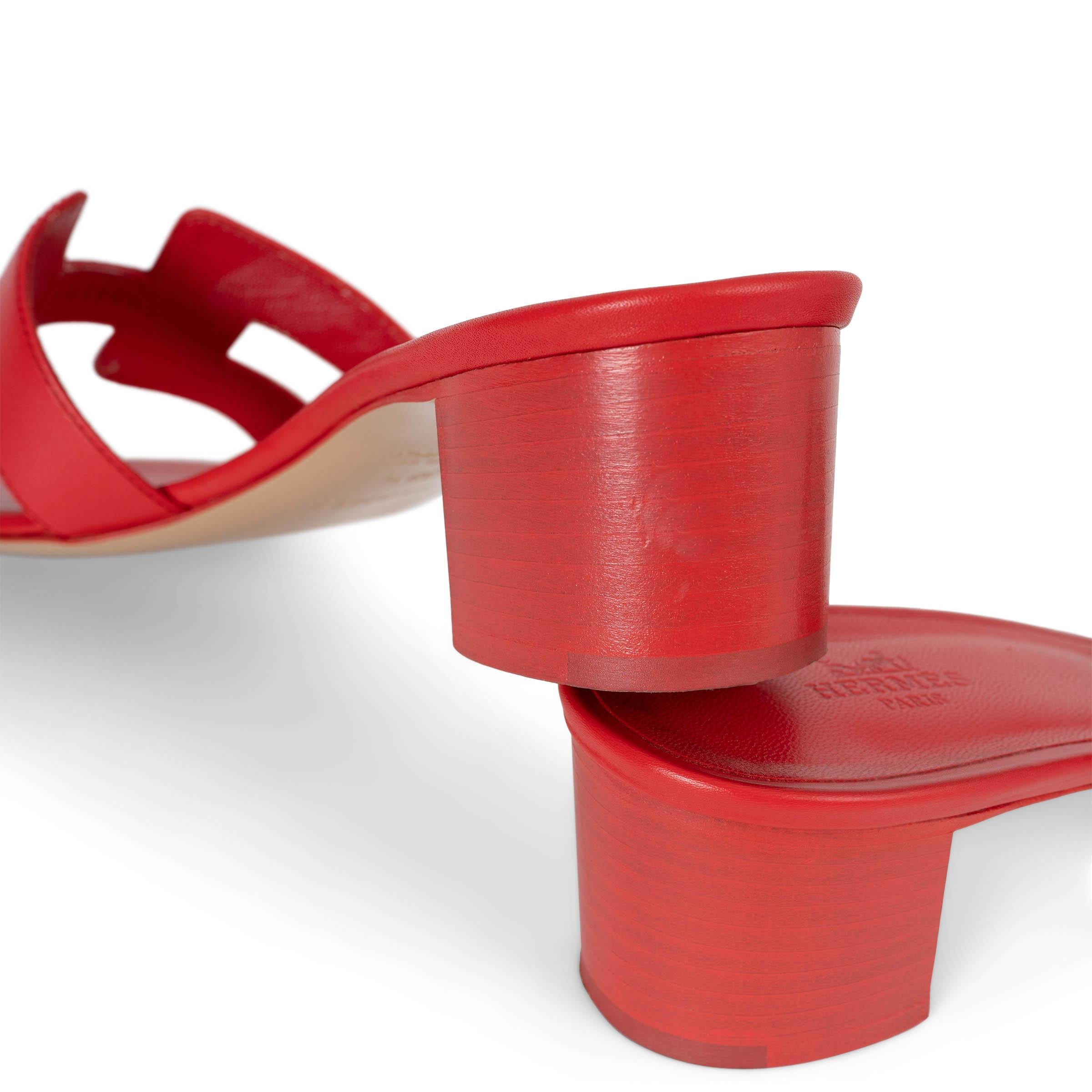 HERMES Vermillion red leather OASIS Slide Sandals Shoes 39.5 For Sale 1