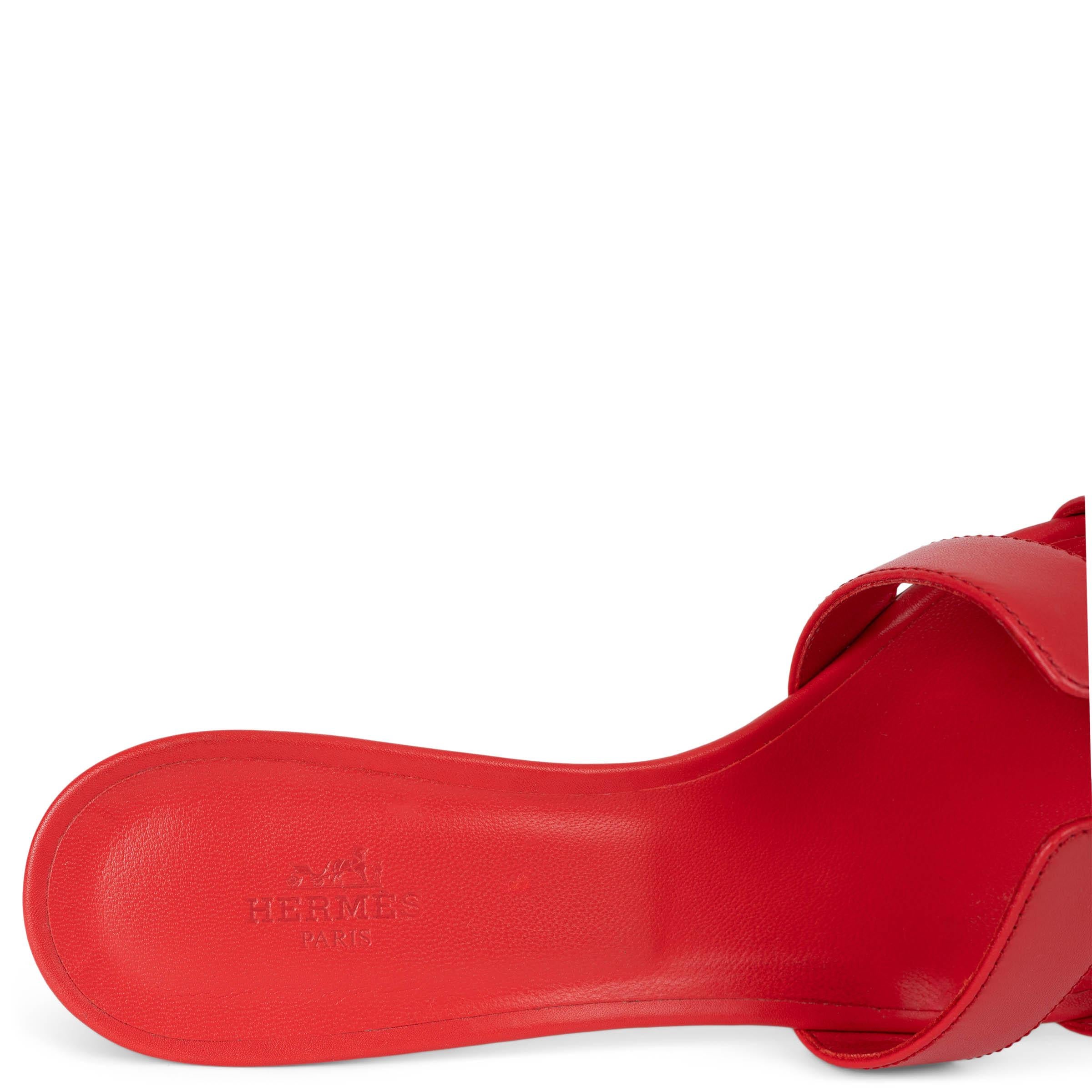 HERMES Vermillion red leather OASIS Slide Sandals Shoes 39.5 For Sale 2