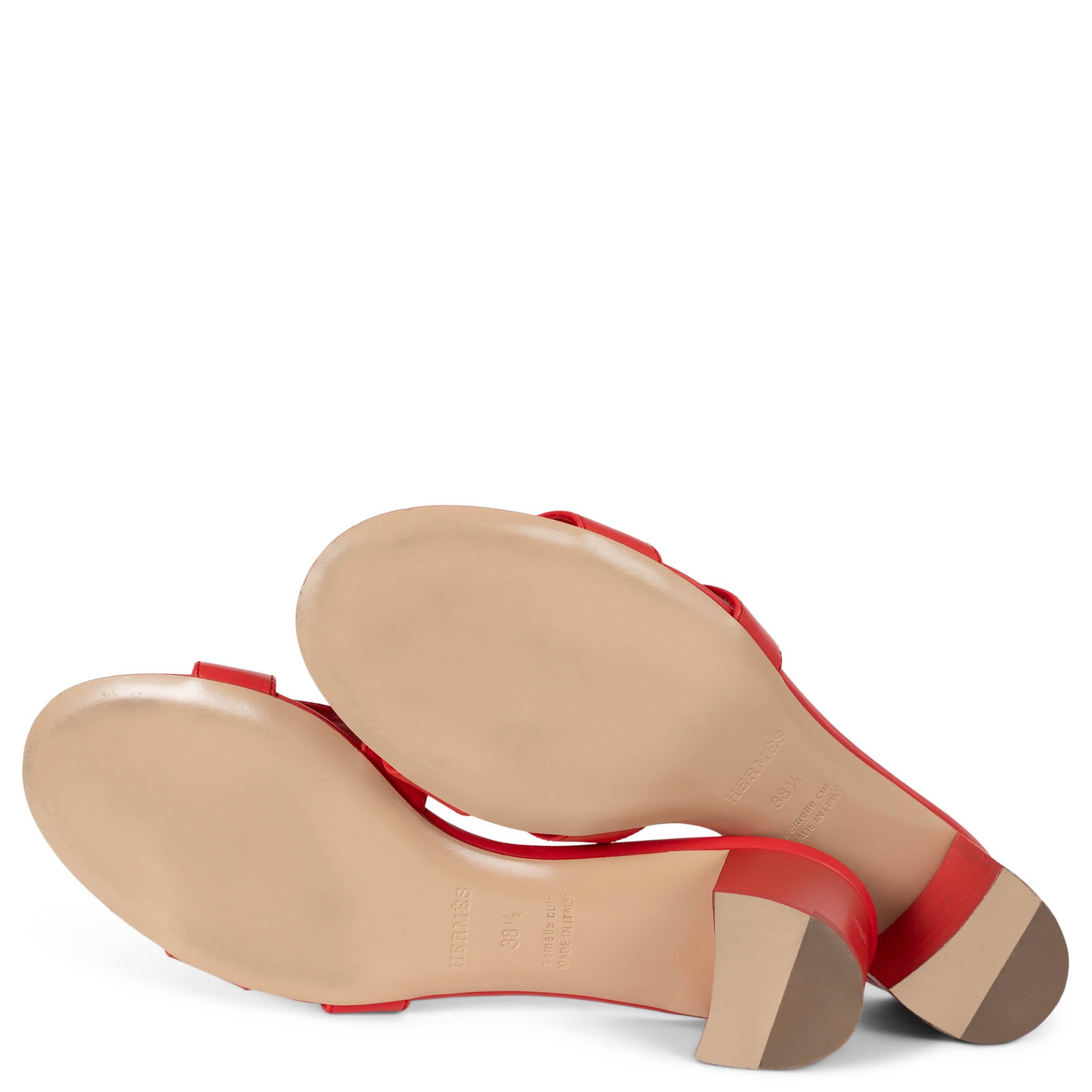 HERMES Vermillion red leather OASIS Slide Sandals Shoes 39.5 For Sale 3