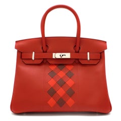 Hermes Vermillion Swift Leather 30cm Tressage Birkin - Full Set