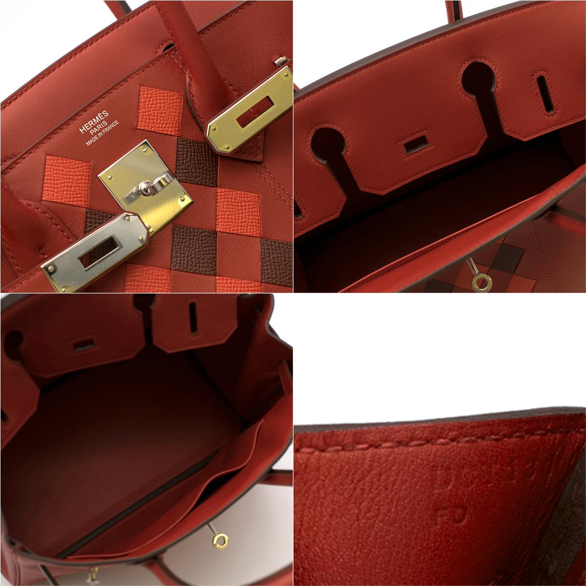 Hermes Vermillion Swift Leder 30cm Tressage Birkin - Komplettset 4