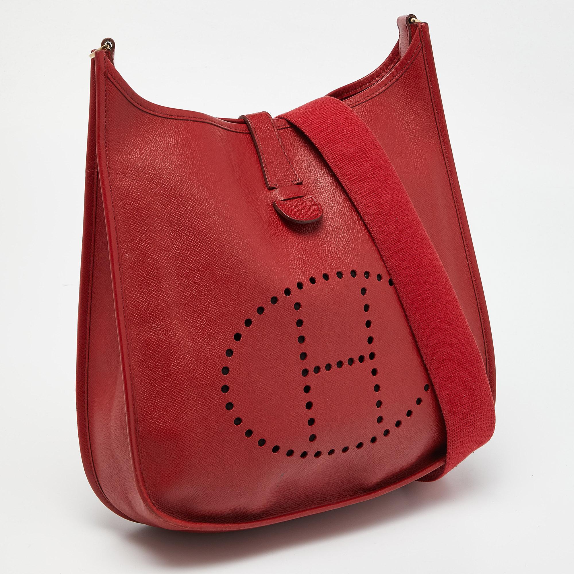 Women's Hermes Vermillon Epsom Leather Evelyne II GM Bag For Sale