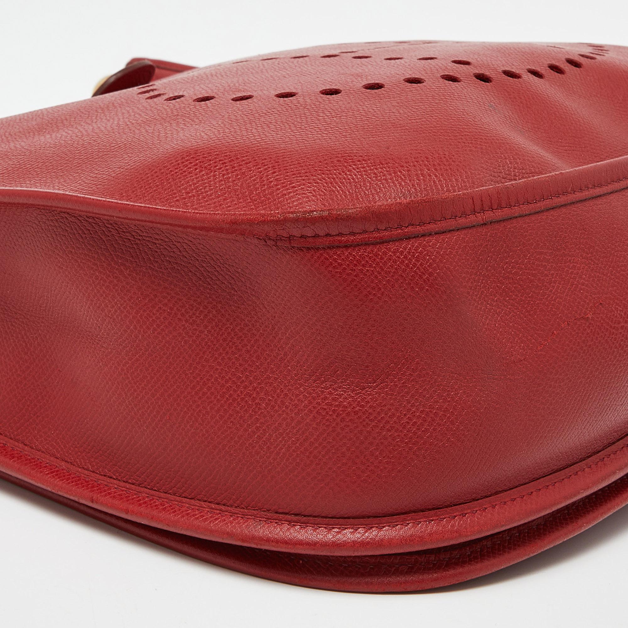 Hermes Vermillon Epsom Leather Evelyne II GM Bag For Sale 5