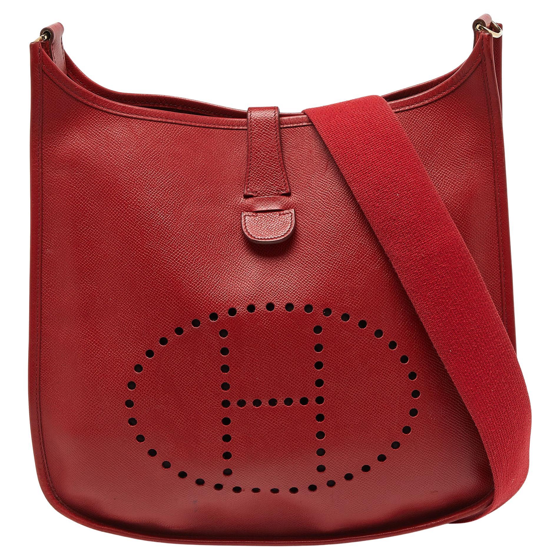 Hermes Vermillon Epsom Leather Evelyne II GM Bag For Sale