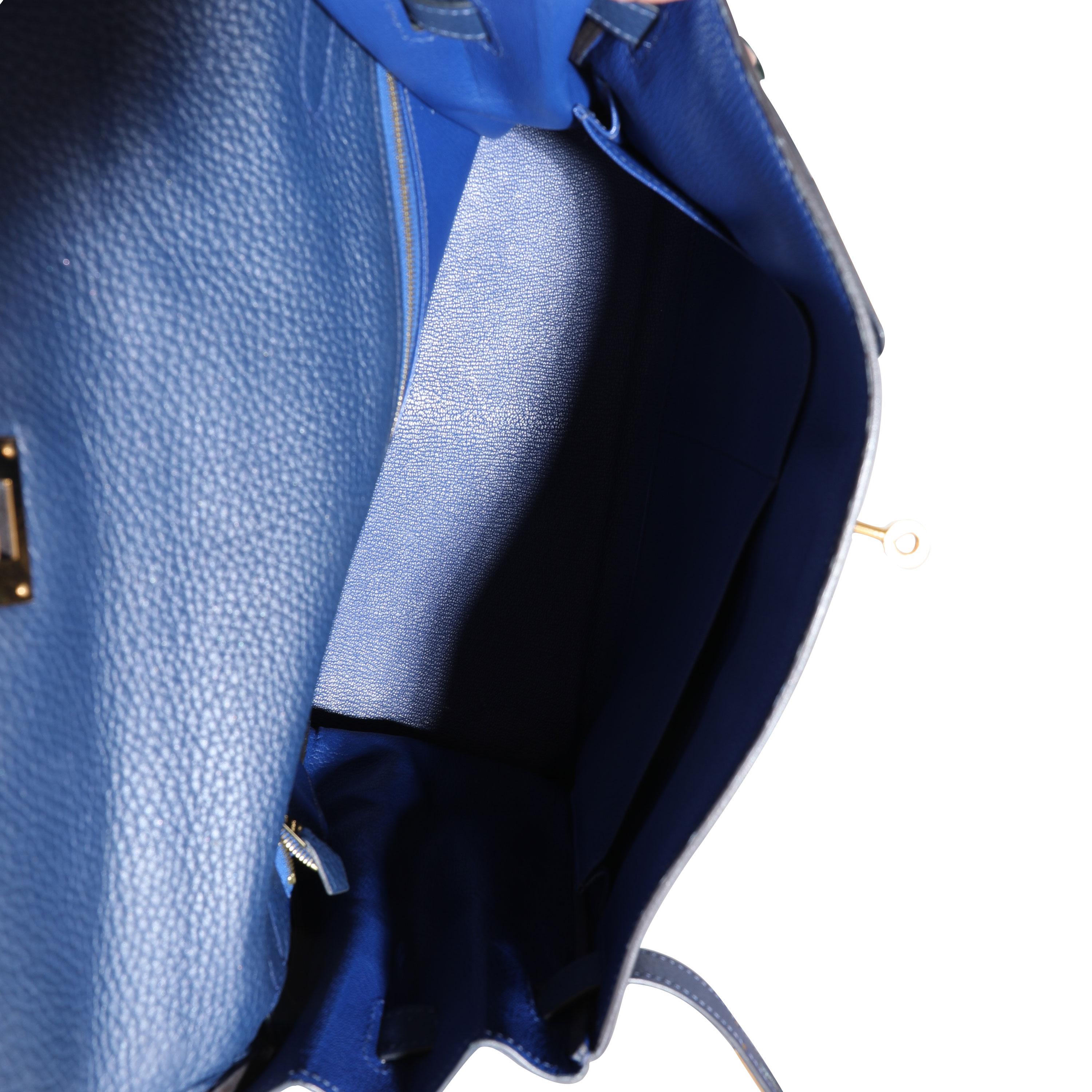 Hermès Verso Bleu Encre & Bleu Saphir Clémence Retourne Kelly 35 GHW Excellent état - En vente à New York, NY