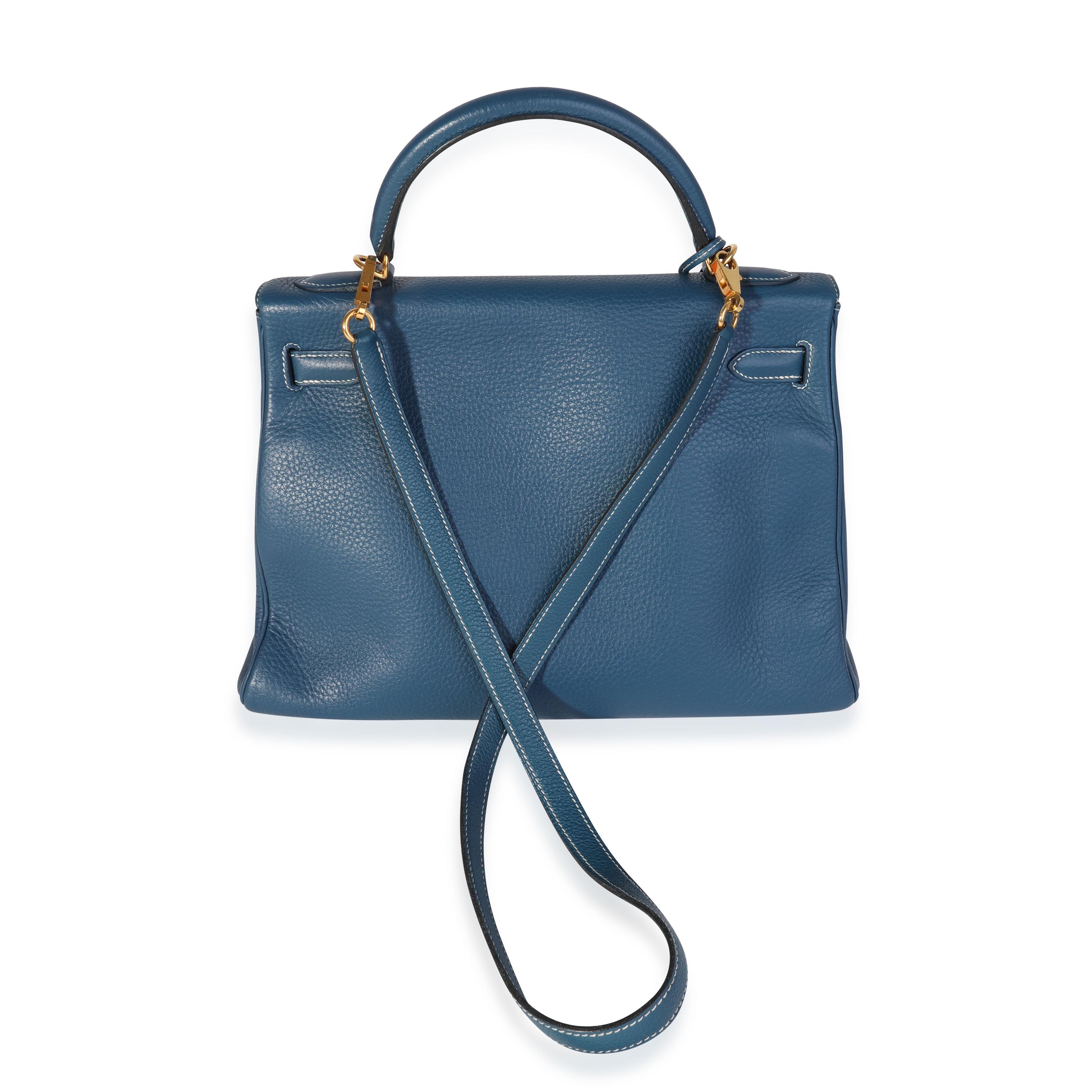 Hermès Verso Bleu Thalassa & Bleu Jean Clémence Retourne Kelly 32 GHW Excellent état - En vente à New York, NY