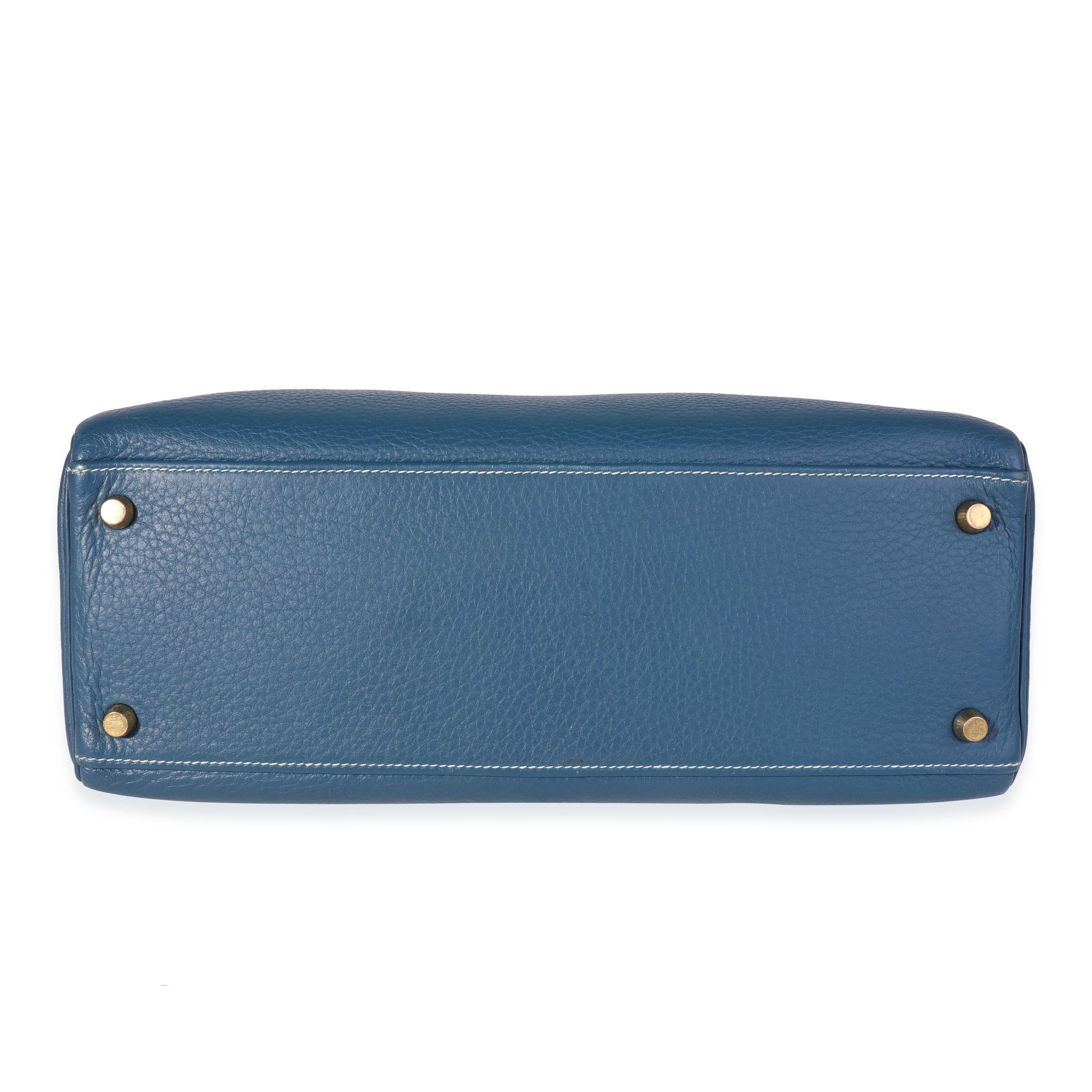 Hermès Verso Bleu Thalassa & Bleu Jean Clémence Retourne Kelly 32 GHW 3