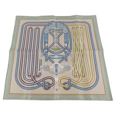 Hermes Vert Amande, Beige & Bleu silk Grand Tralala scarf 45