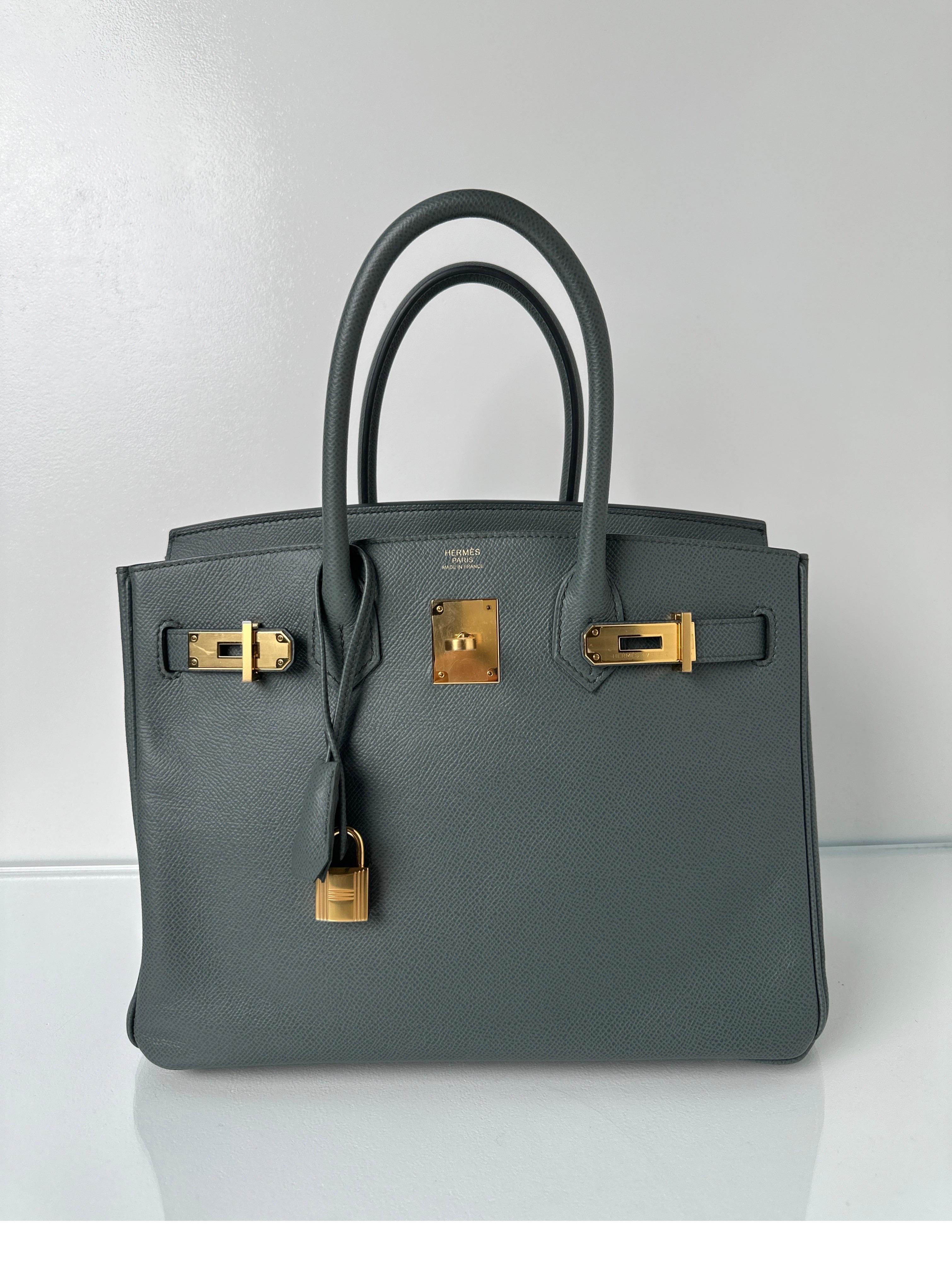 Black Hermes Vert Amande Birkin 30 Bag