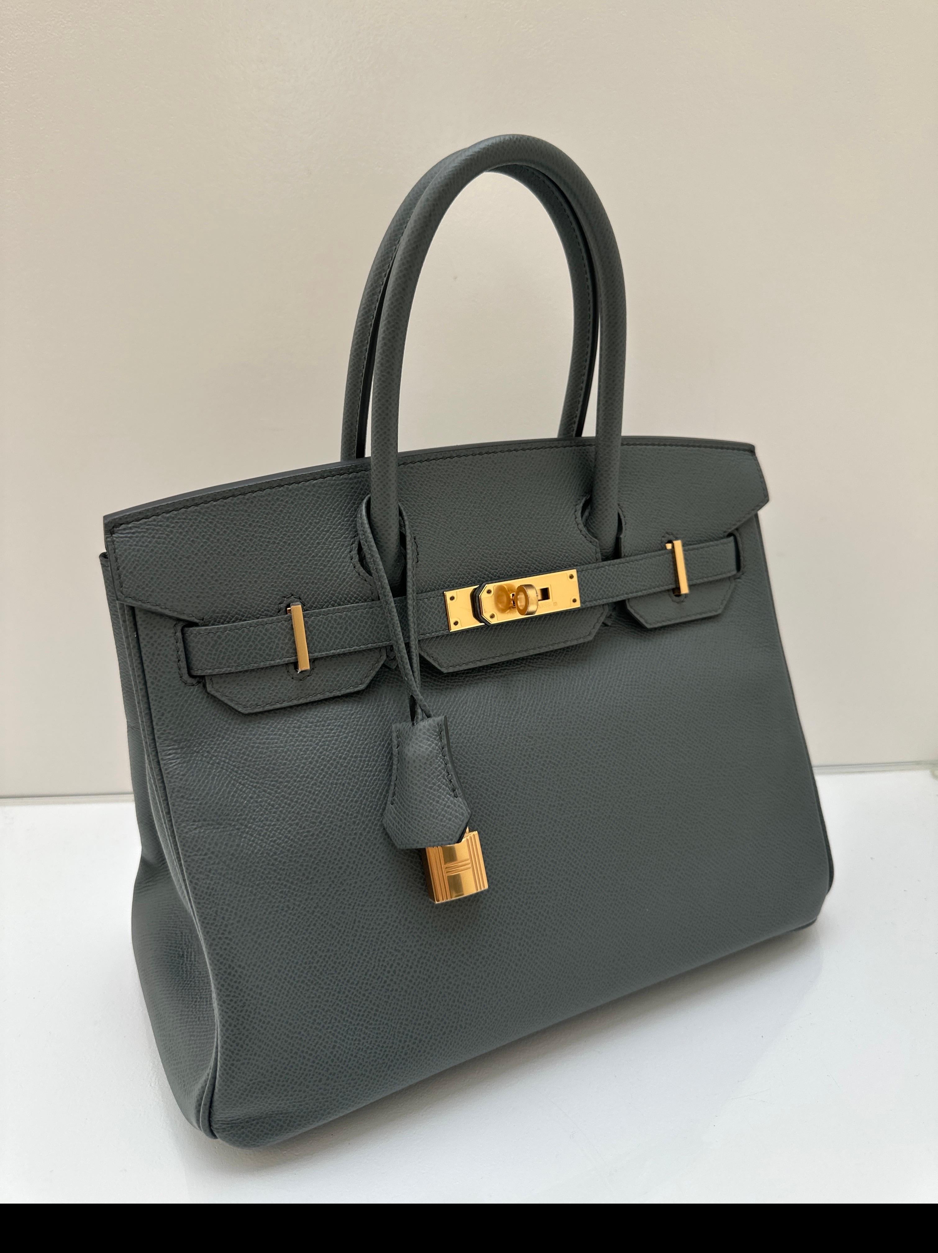 Gray Hermes Vert Amande Birkin 30 Bag