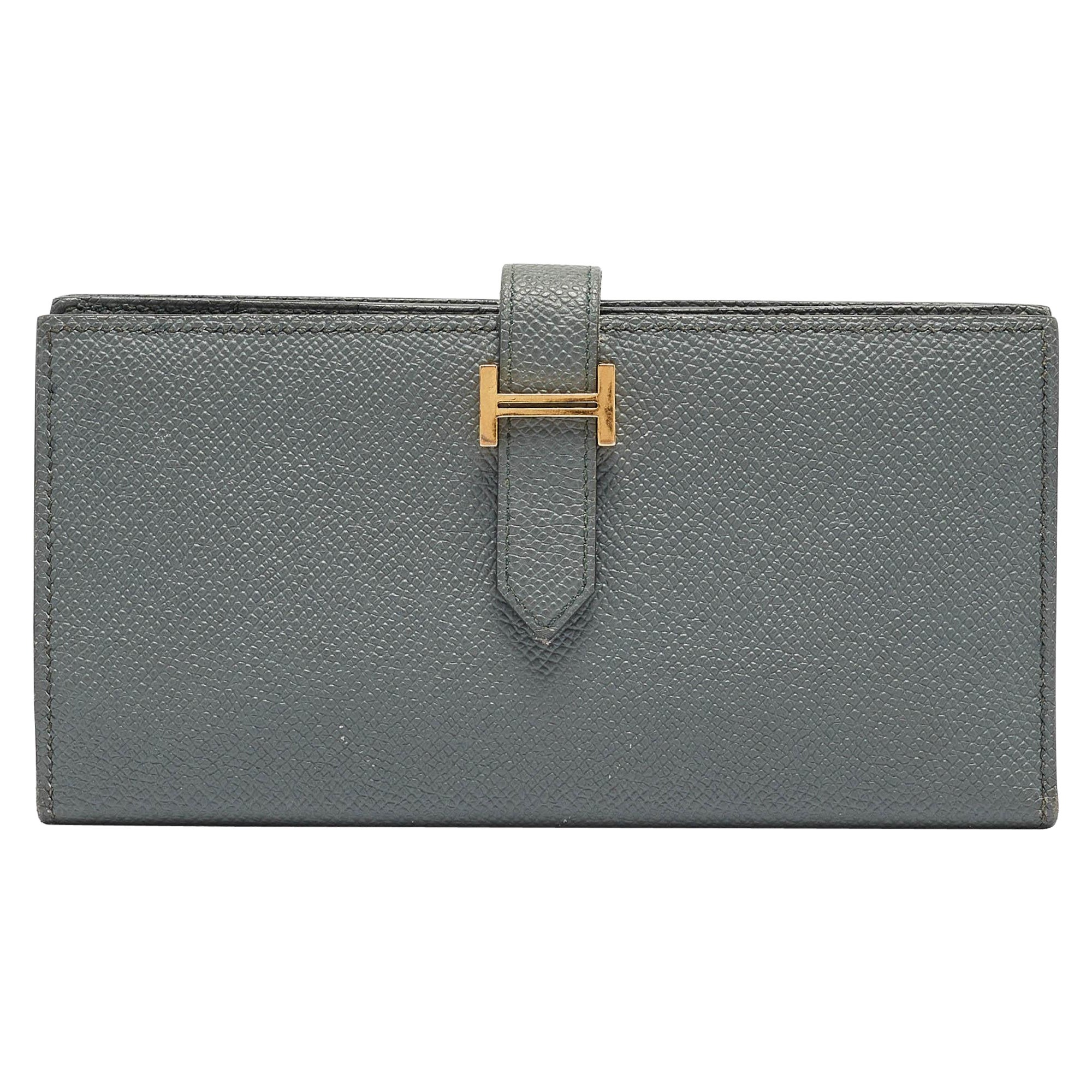Hermes Vert Amande Epsom Leather Bearn Gusset Wallet