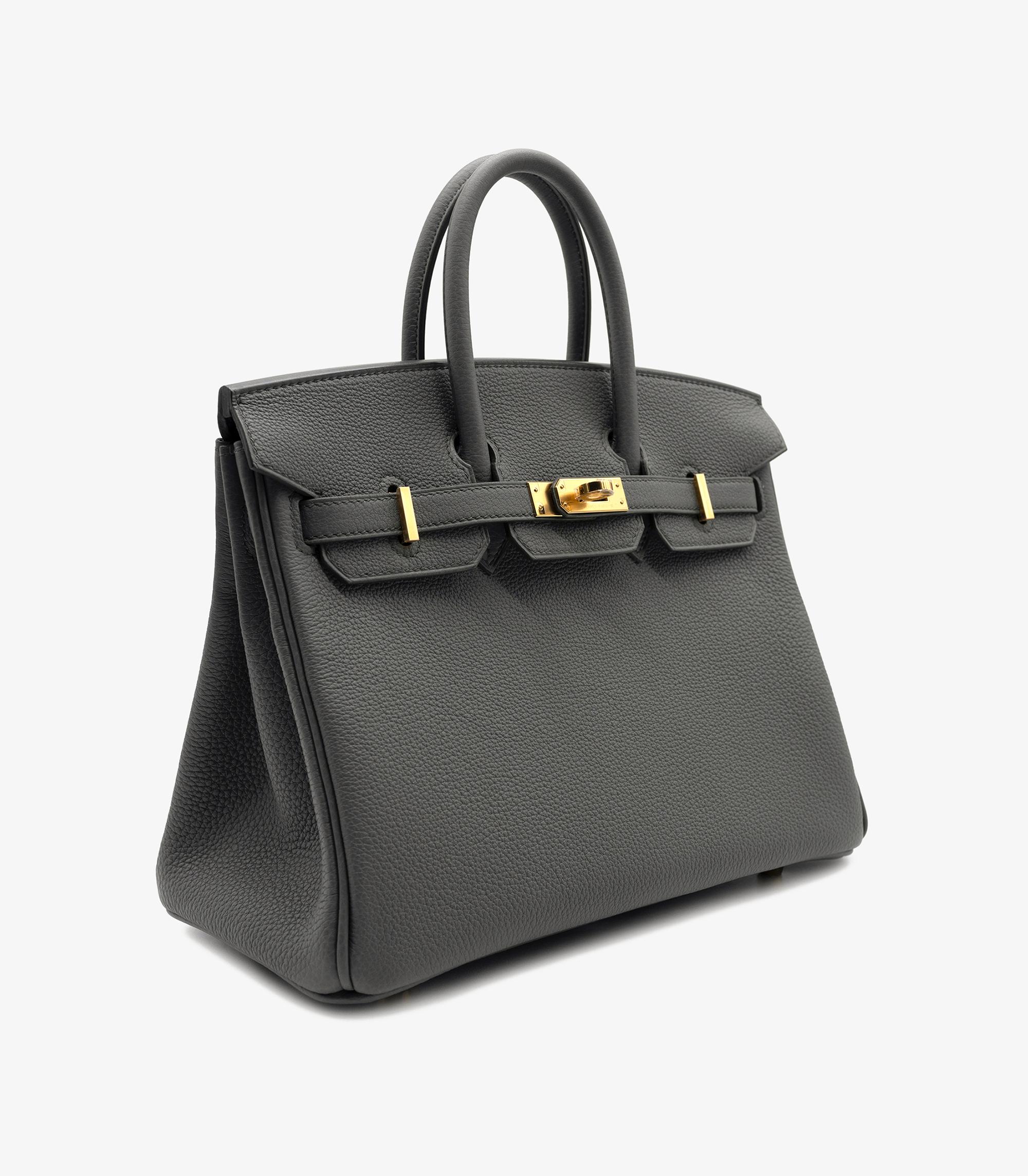 Gray Hermès Vert Amande Togo Leather Birkin 25cm Retourne For Sale