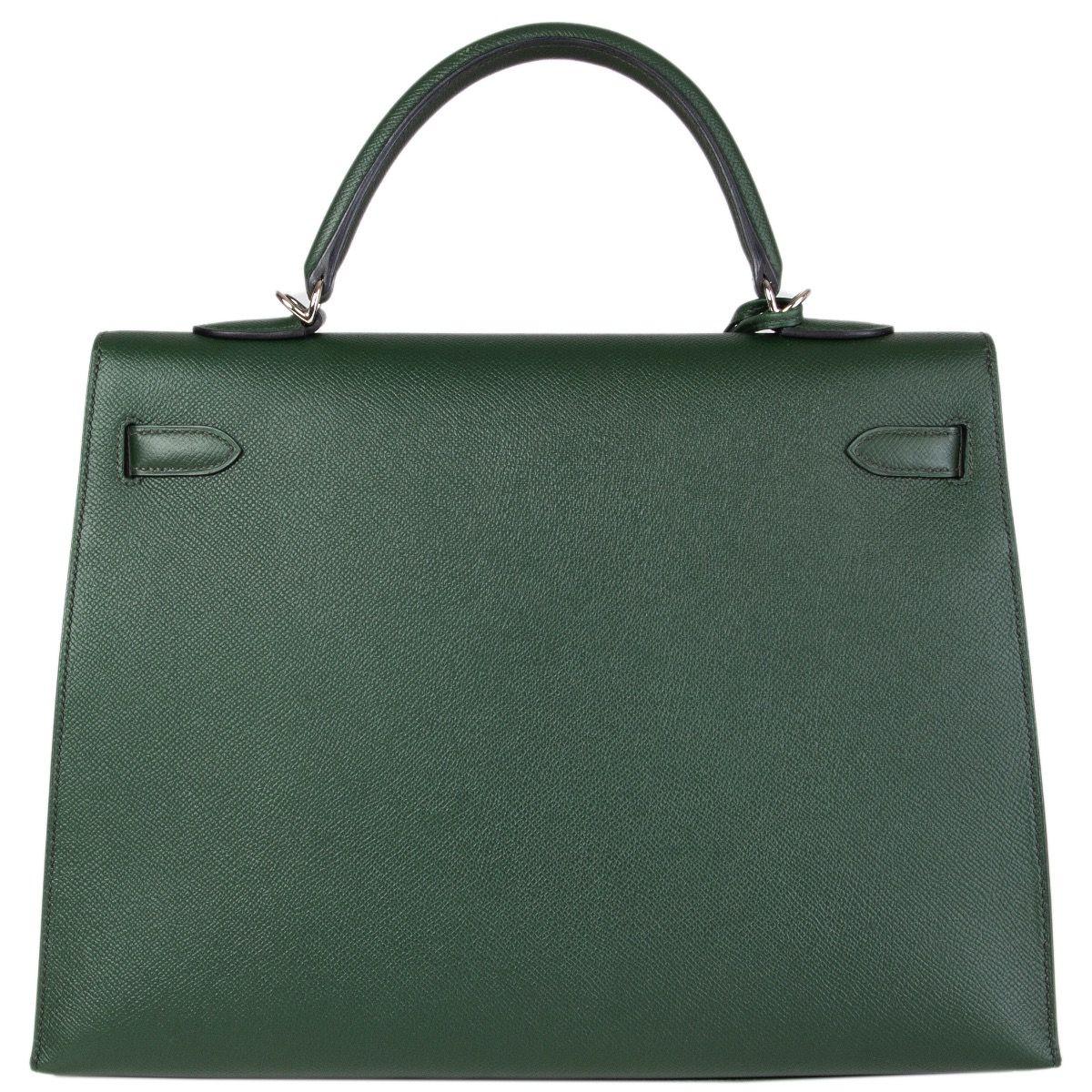 Black HERMES Vert Anglais green Epsom leather & Palladium KELLY 35 Sellier Bag
