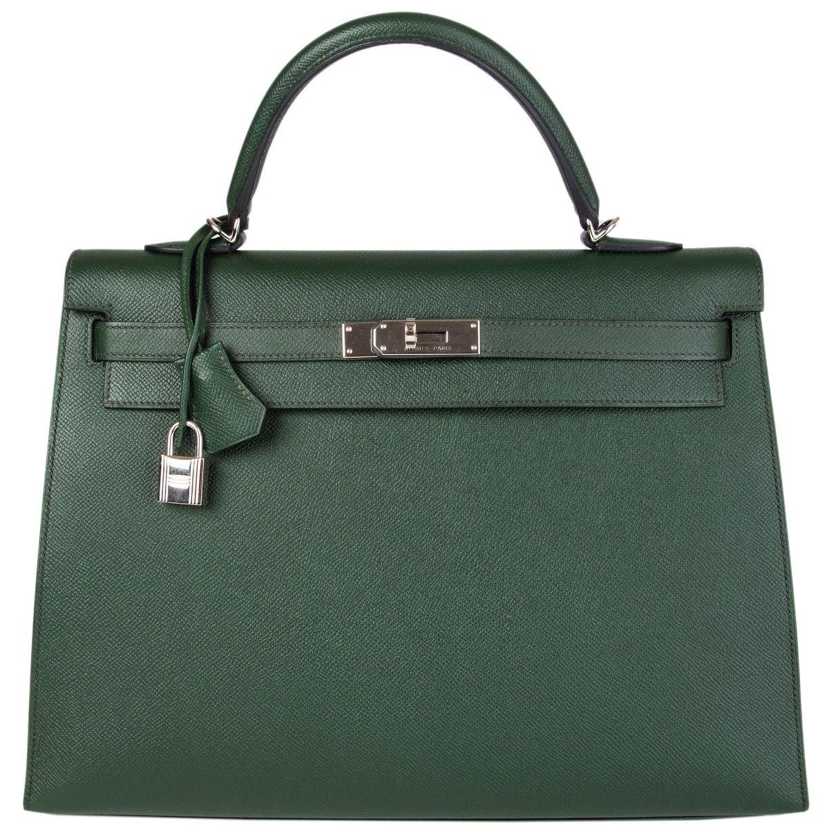 Women's HERMES Vert Anglais green Epsom leather & Palladium KELLY 35 Sellier Bag