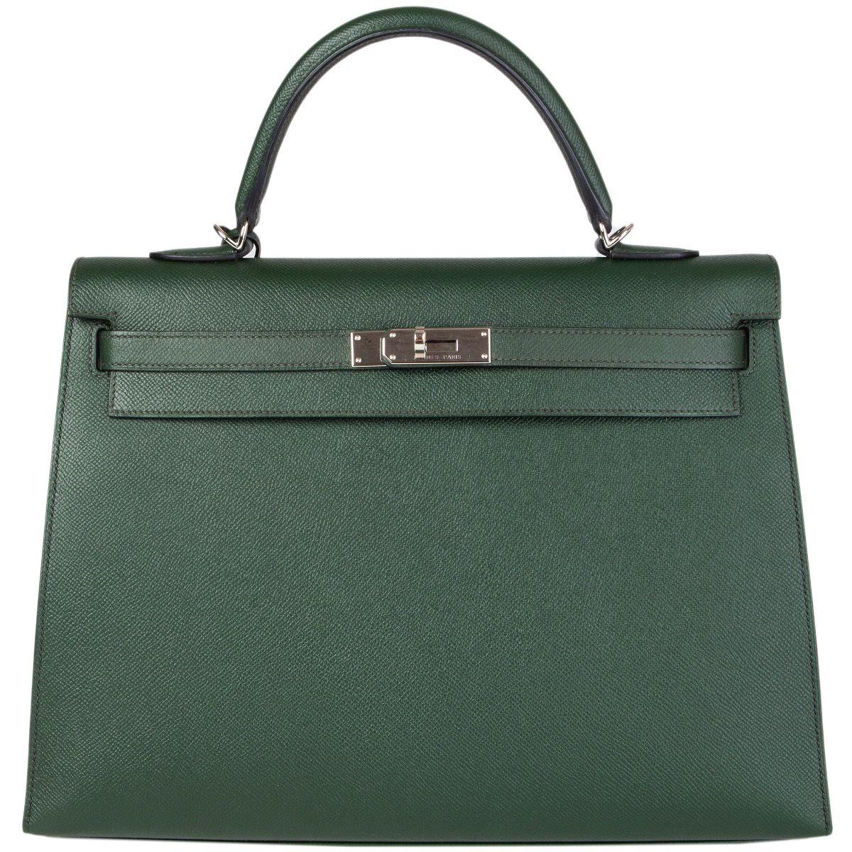 HERMES Vert Anglais green Epsom leather & Palladium KELLY 35 Sellier Bag