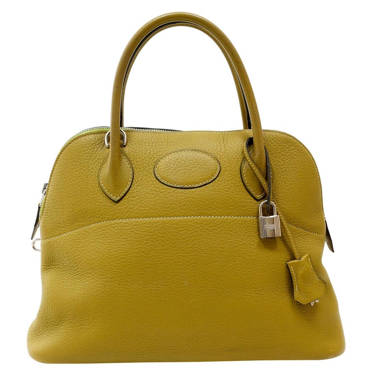 Hermès Vert Anis Clemence Leather 27 cm Bolide Bag For Sale at