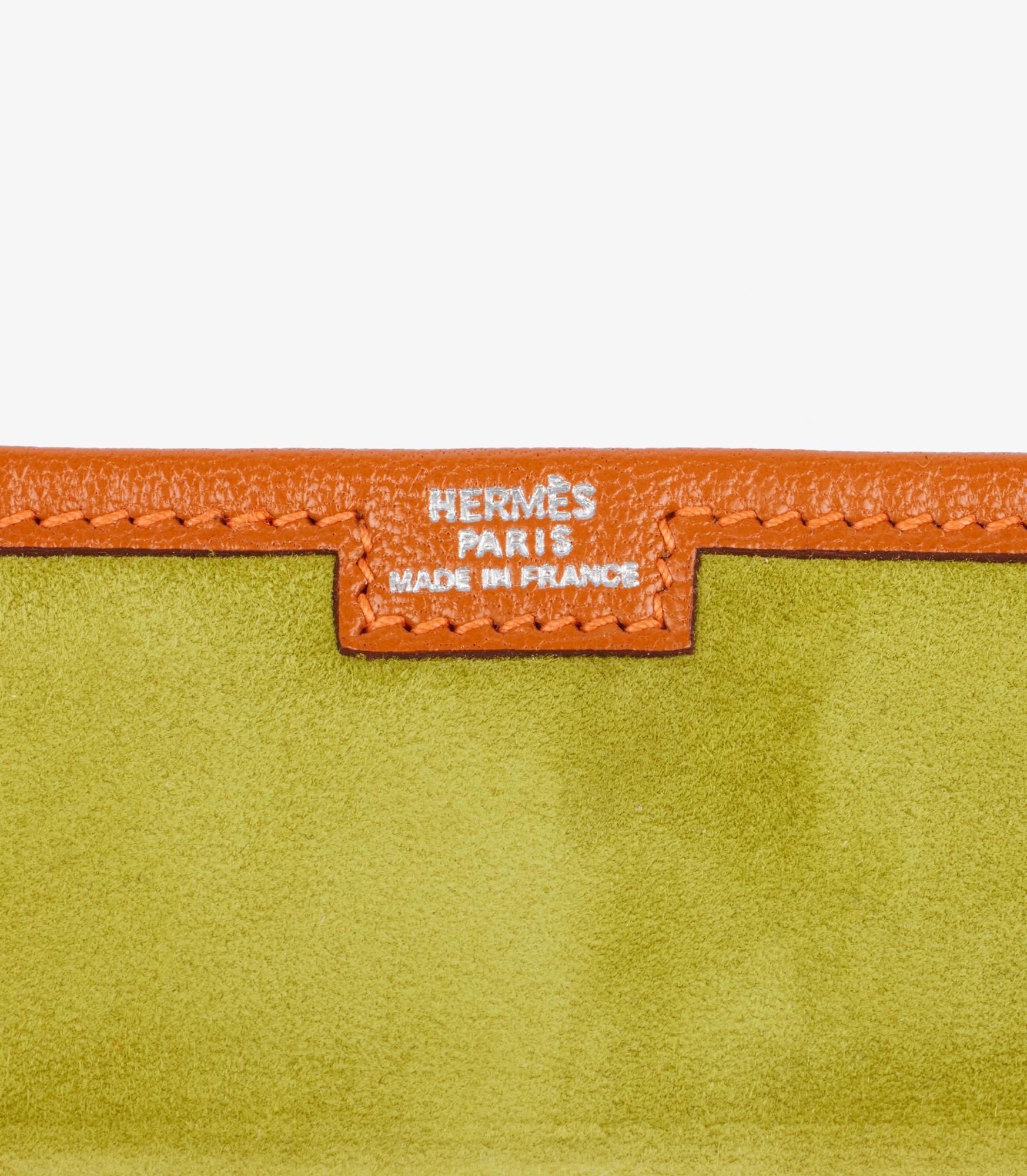 Hermès Vert Anis Doblis & Orange Chevre Leder Mini Jige im Angebot 6