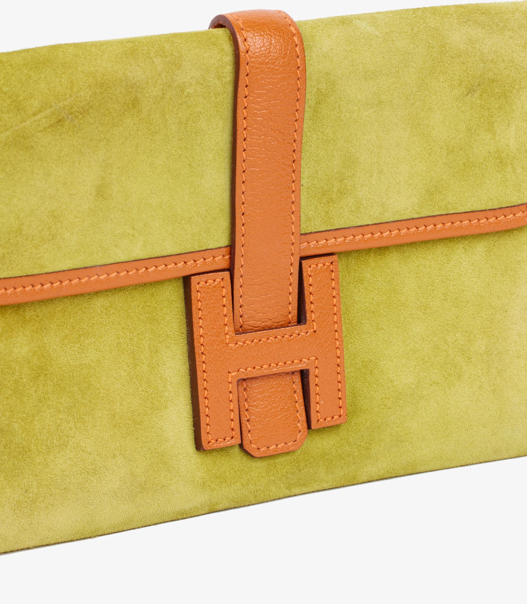 Hermès Vert Anis Doblis & Orange Chevre Leather Mini Jige For Sale 4