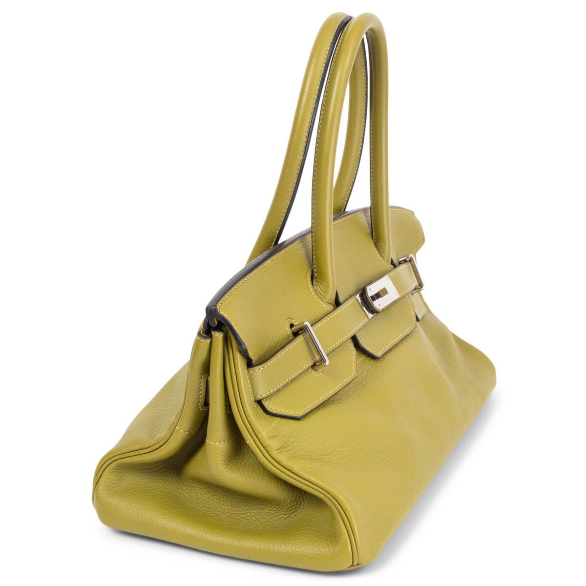 100% authentic Hermès 'JPG I Shoulder Birkin' bag in Vert Chartreuse (green) Clemence leather with palladium hardware. Lined in Chevre (goat skin). Has been carried and is in excellent condition. Comes with keys, lock, clochette and dust bag.