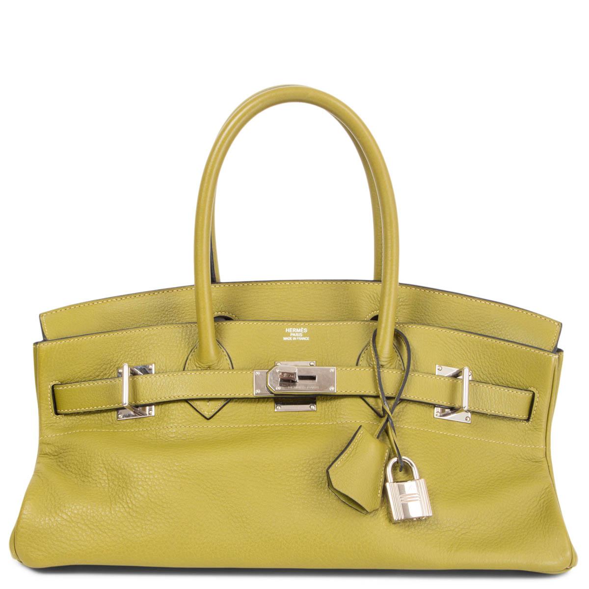 Women's HERMES Vert Anis green Clemence leather JPG SHOULDER BIRKIN Bag Palladium