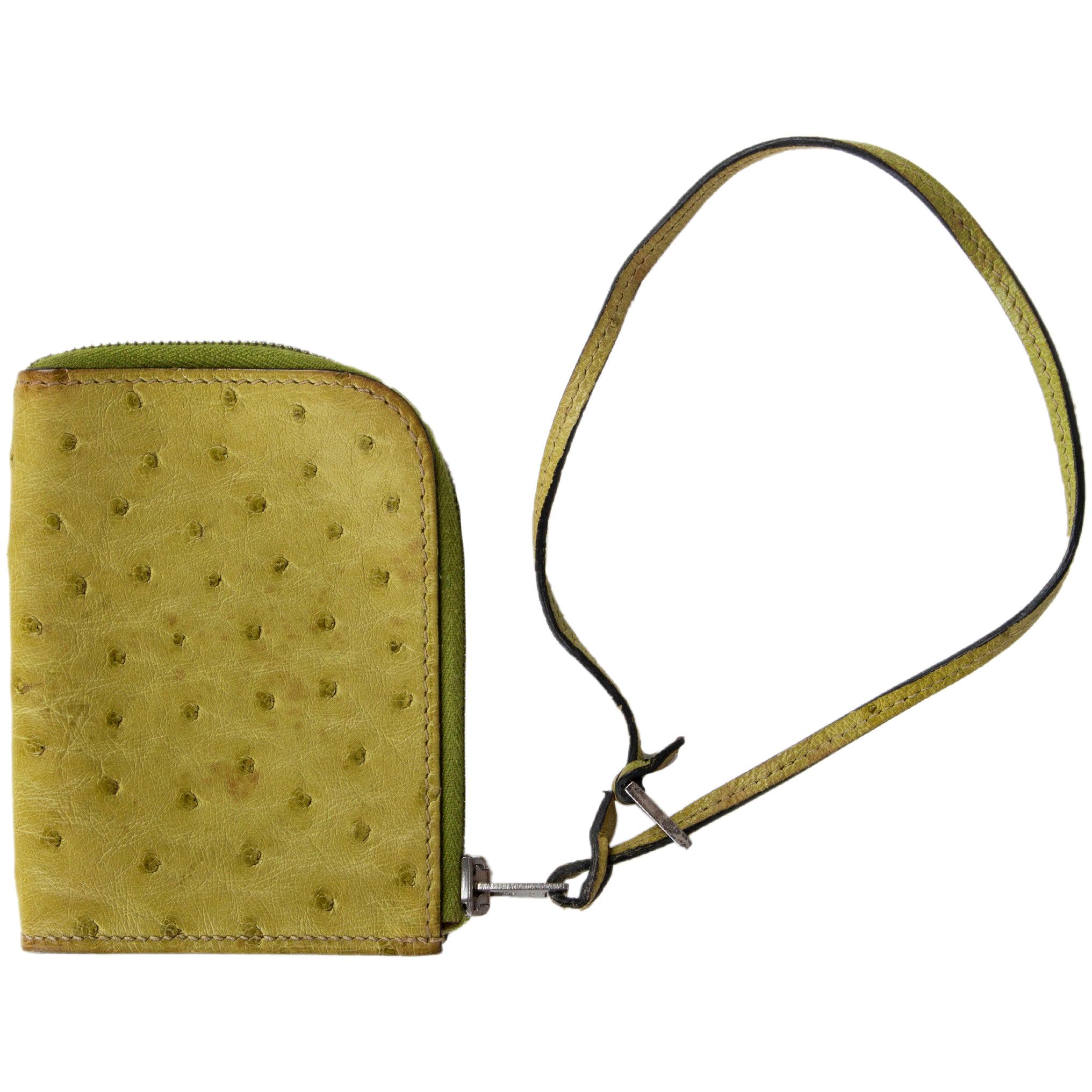 HERMES Vert Anis grüne OSTRICH Brieftasche mit Reißverschluss