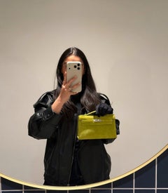 Hermès Vert Anis Veau Doblis Suede Vintage Kelly Pochette