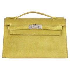 Hermès Vert Anis Veau Doblis Suede Vintage Kelly Pochette